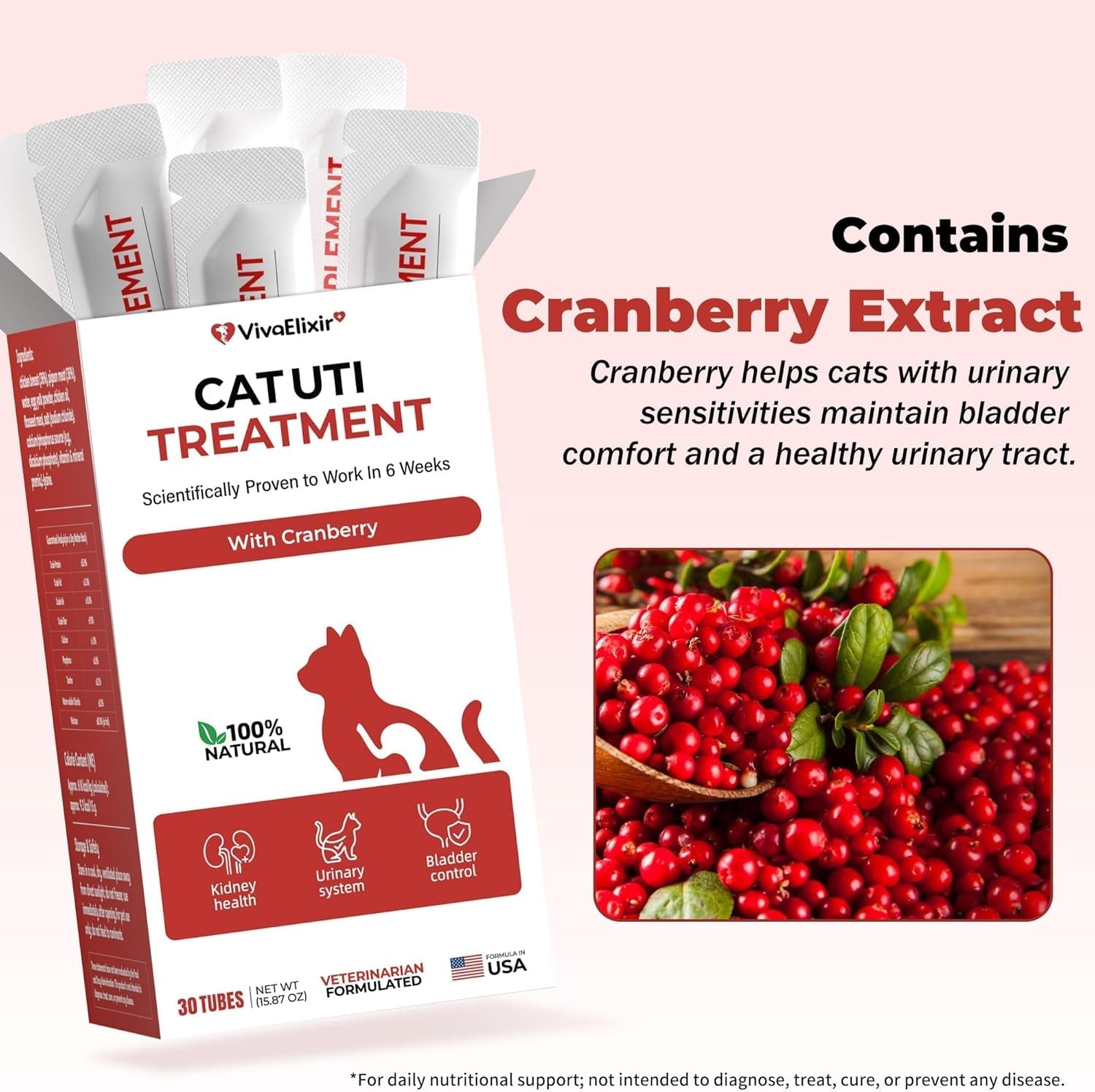 Cranberry Urinary & Kidney Support Bars for Cats, Chicken Flavor, 30 Pack