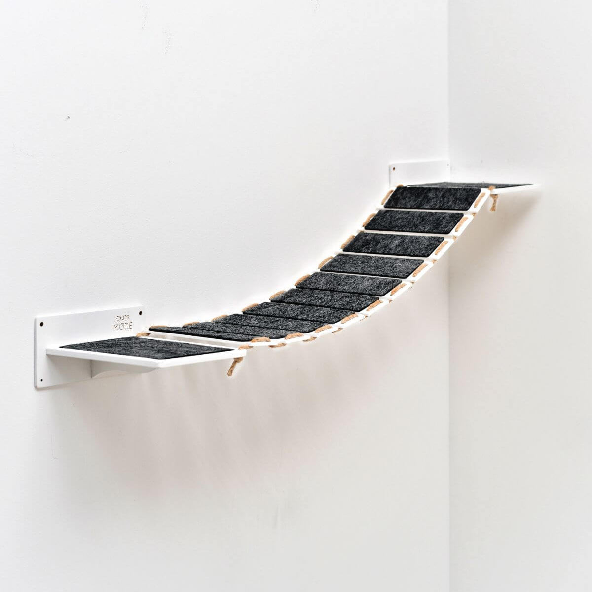 Wood Cat Walkway for Walls, 48.8" with Felt-Covered Stairs