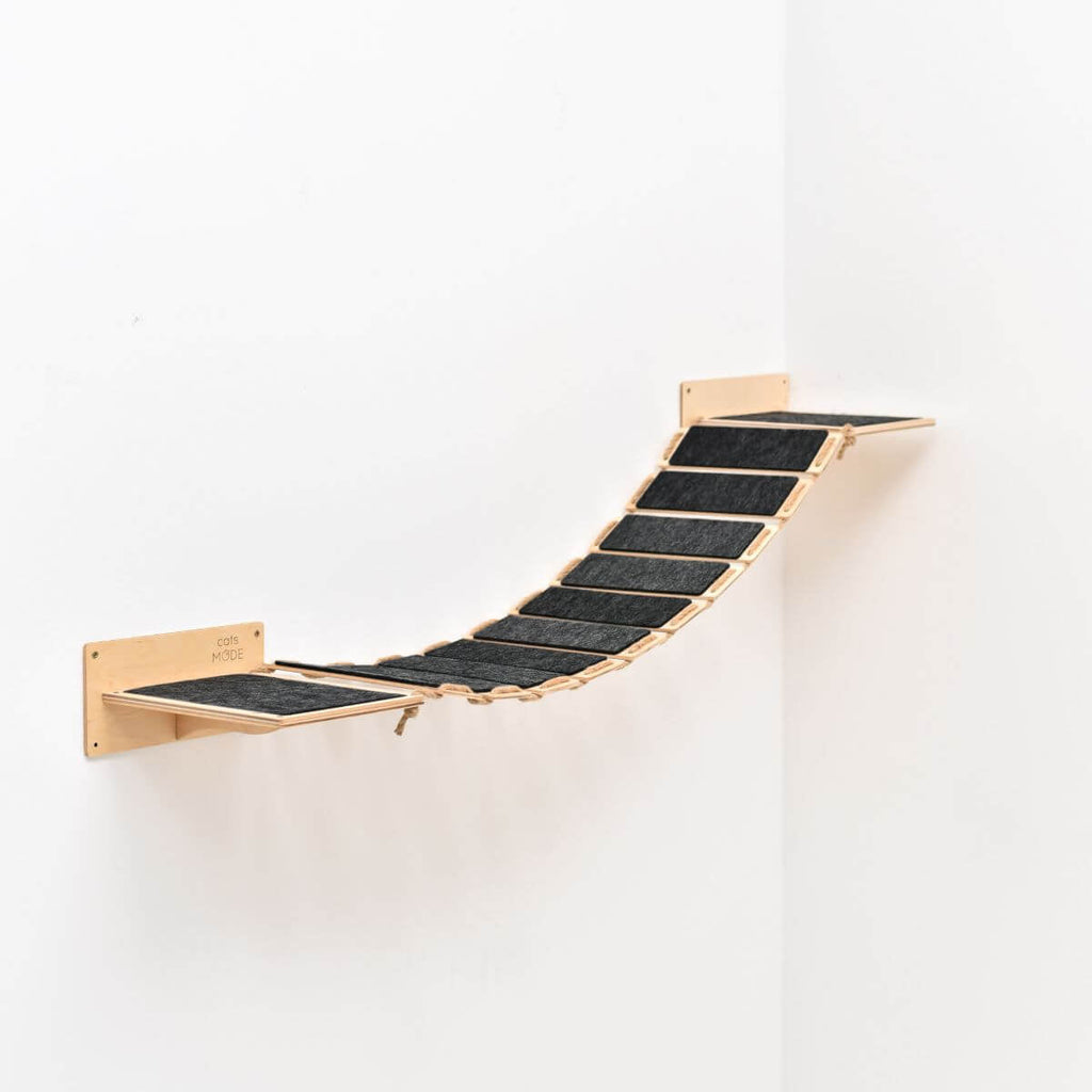 Wall-Mounted Wooden Cat Bridge with Felt-Covered Stairs, 48.8"