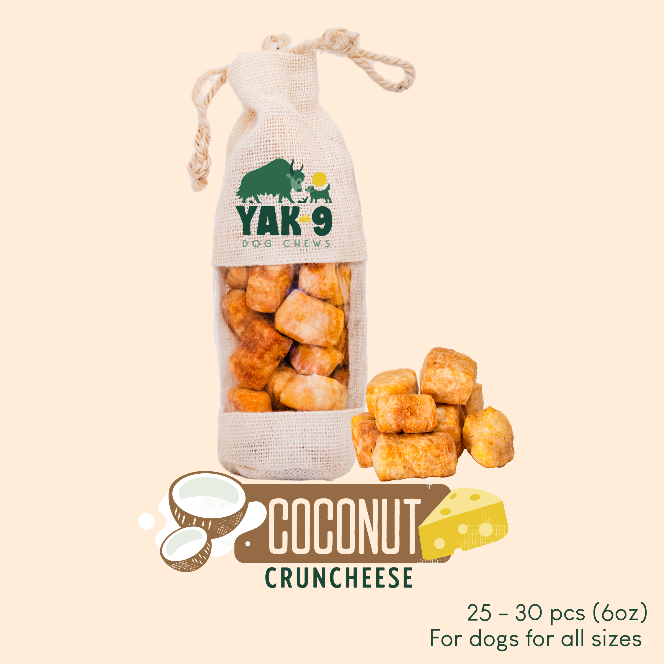 Coconut Cheese Dog Chews with Yak and Cow Milk
