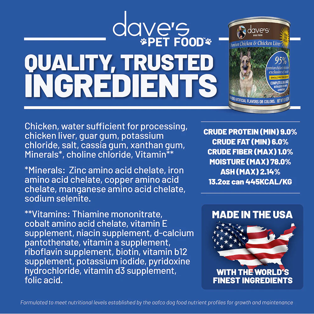 Dave’s 95% Chicken & Chicken Liver Canned Dog Food