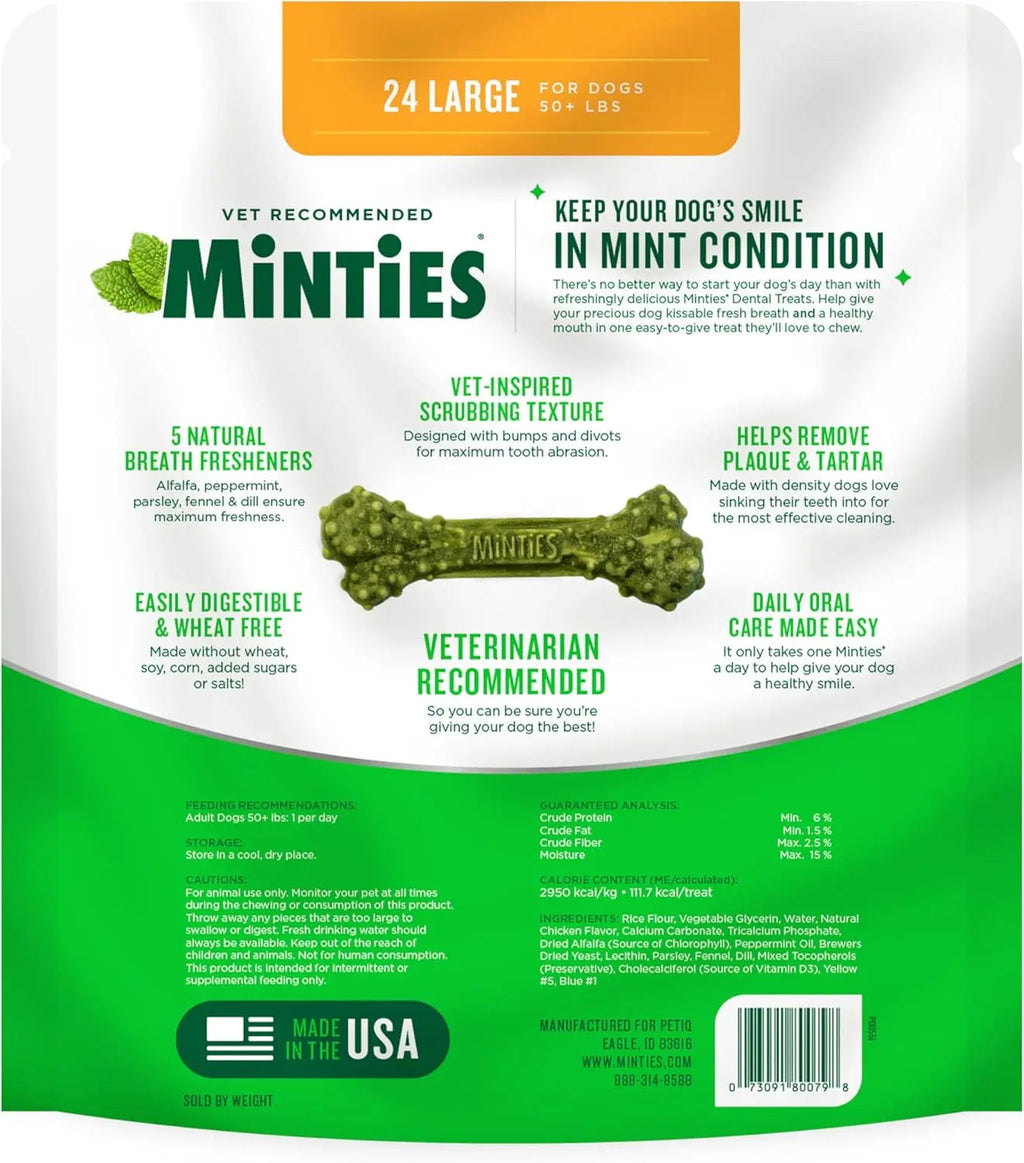 Minties Dental Dog Treats for Medium & Large Dogs 50 lbs+