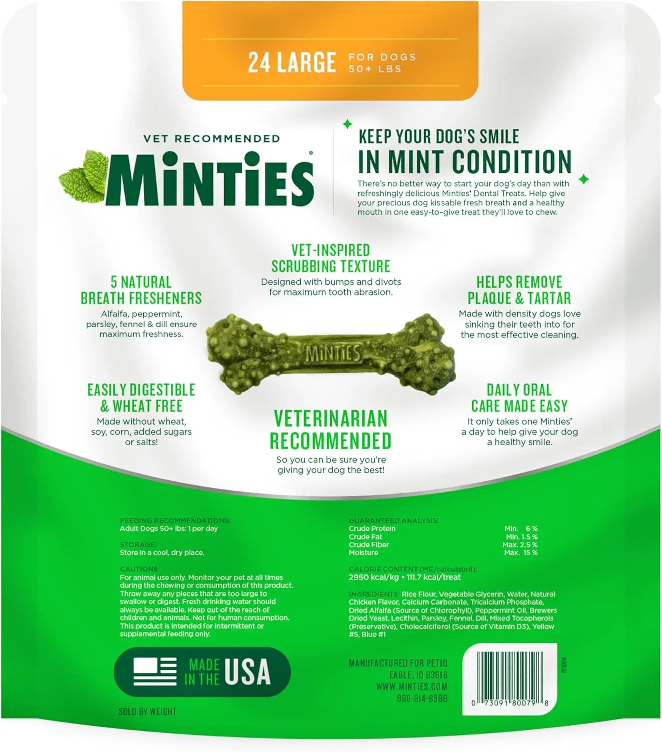 Minties Dental Dog Treats for Medium & Large Dogs 50 lbs+