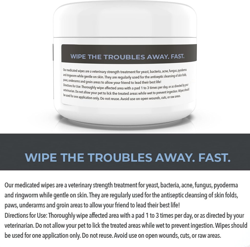 Chlorhexidine & Ketoconazole Medicated Pet Wipes for Dogs & Cats