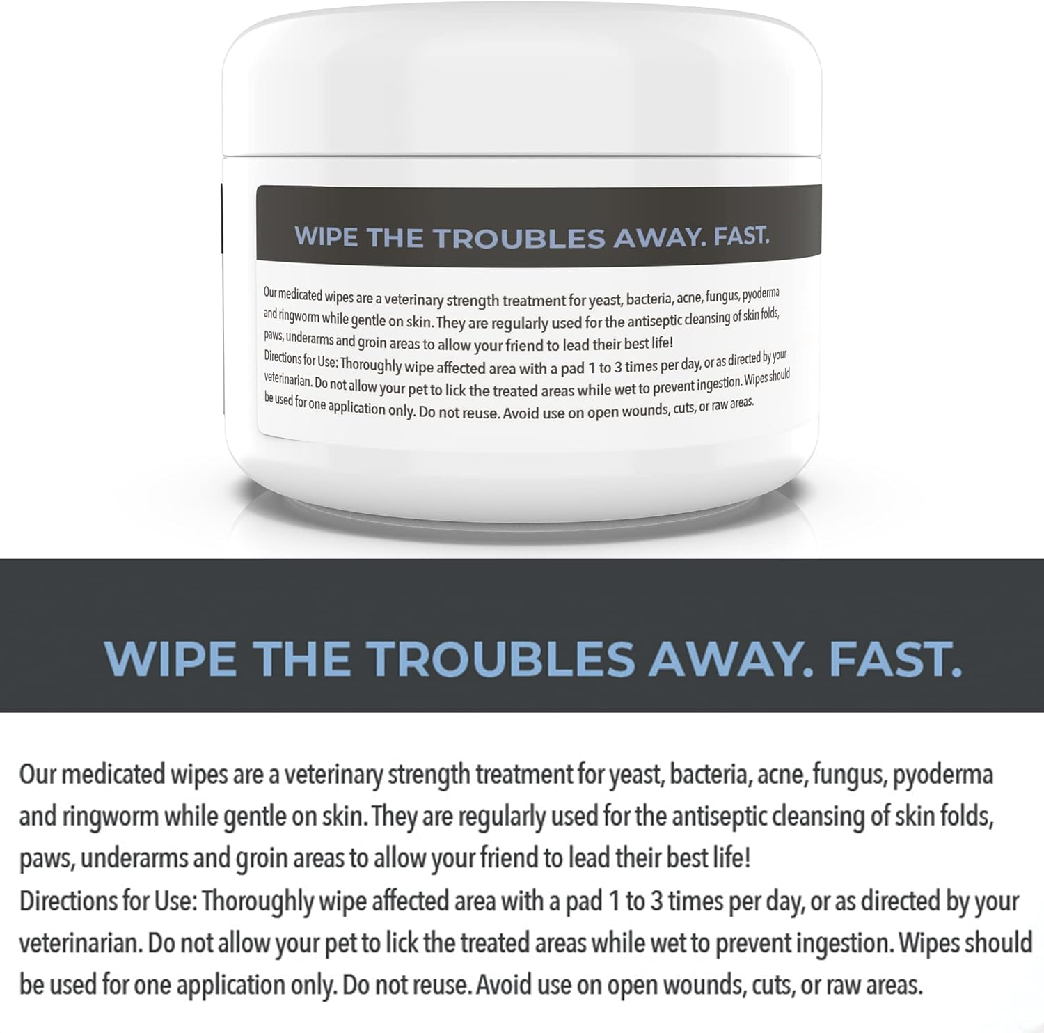 Chlorhexidine & Ketoconazole Medicated Pet Wipes for Dogs & Cats