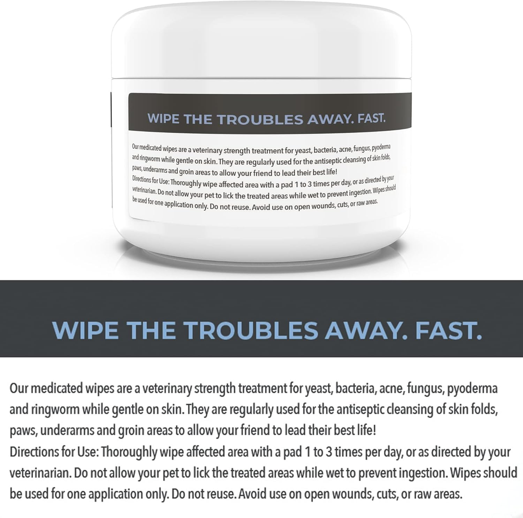 Chlorhexidine & Ketoconazole Medicated Pet Wipes for Dogs & Cats