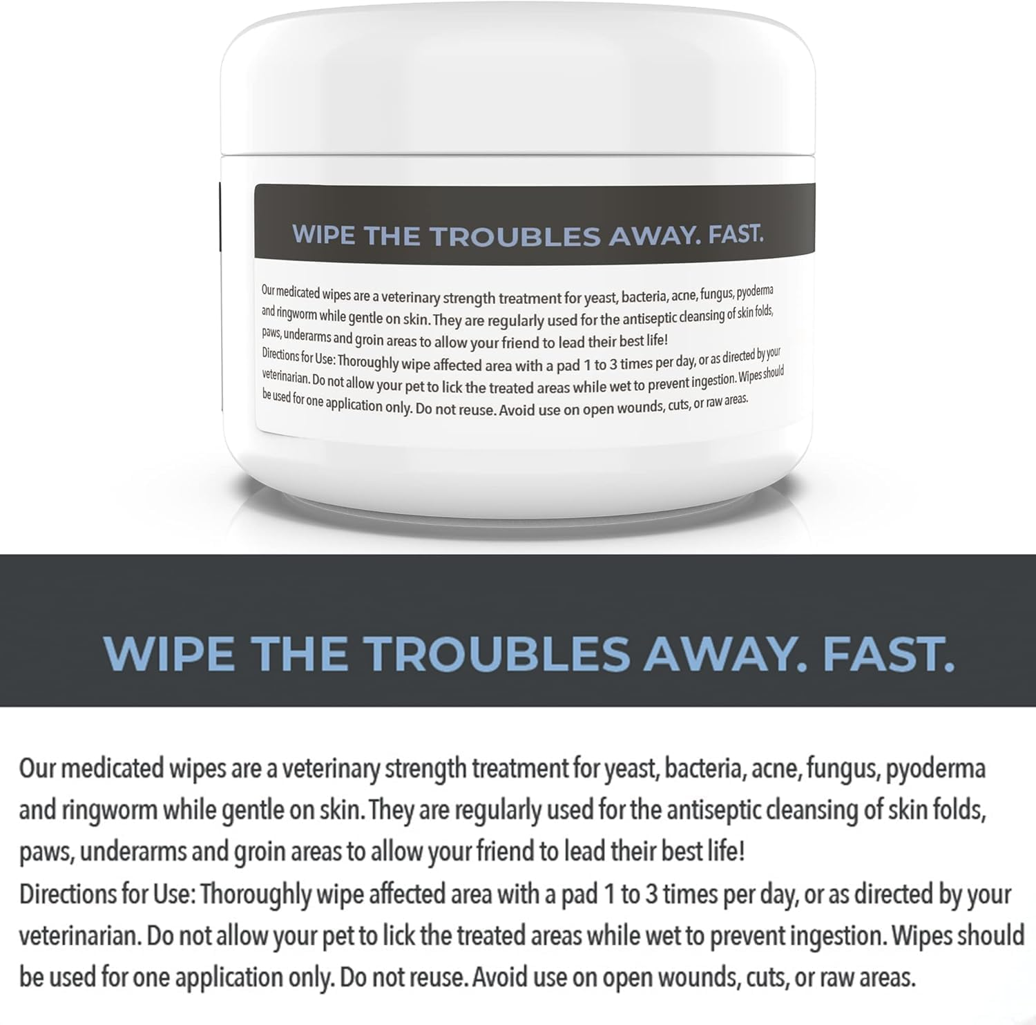 Chlorhexidine & Ketoconazole Medicated Pet Wipes for Dogs & Cats