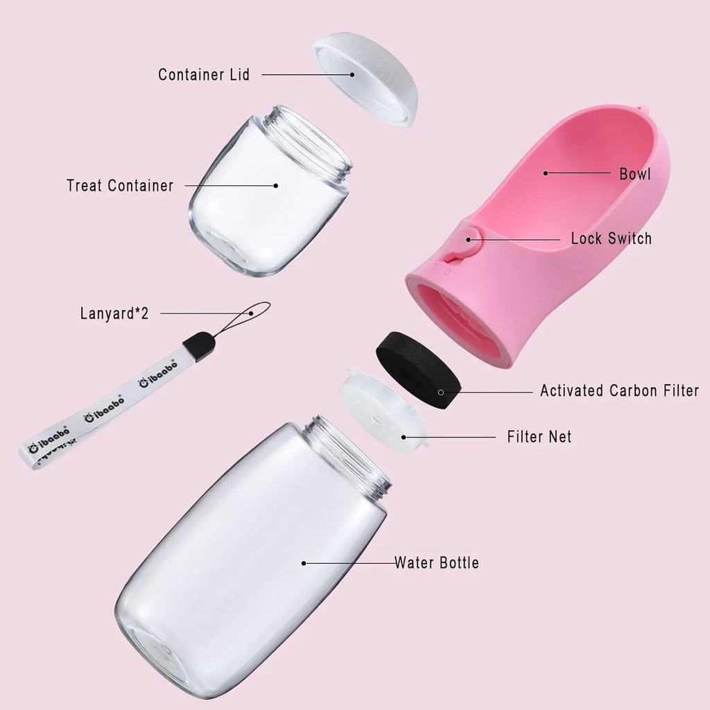 2-in-1 Dog Water Bottle and Food Container, Travel-Friendly