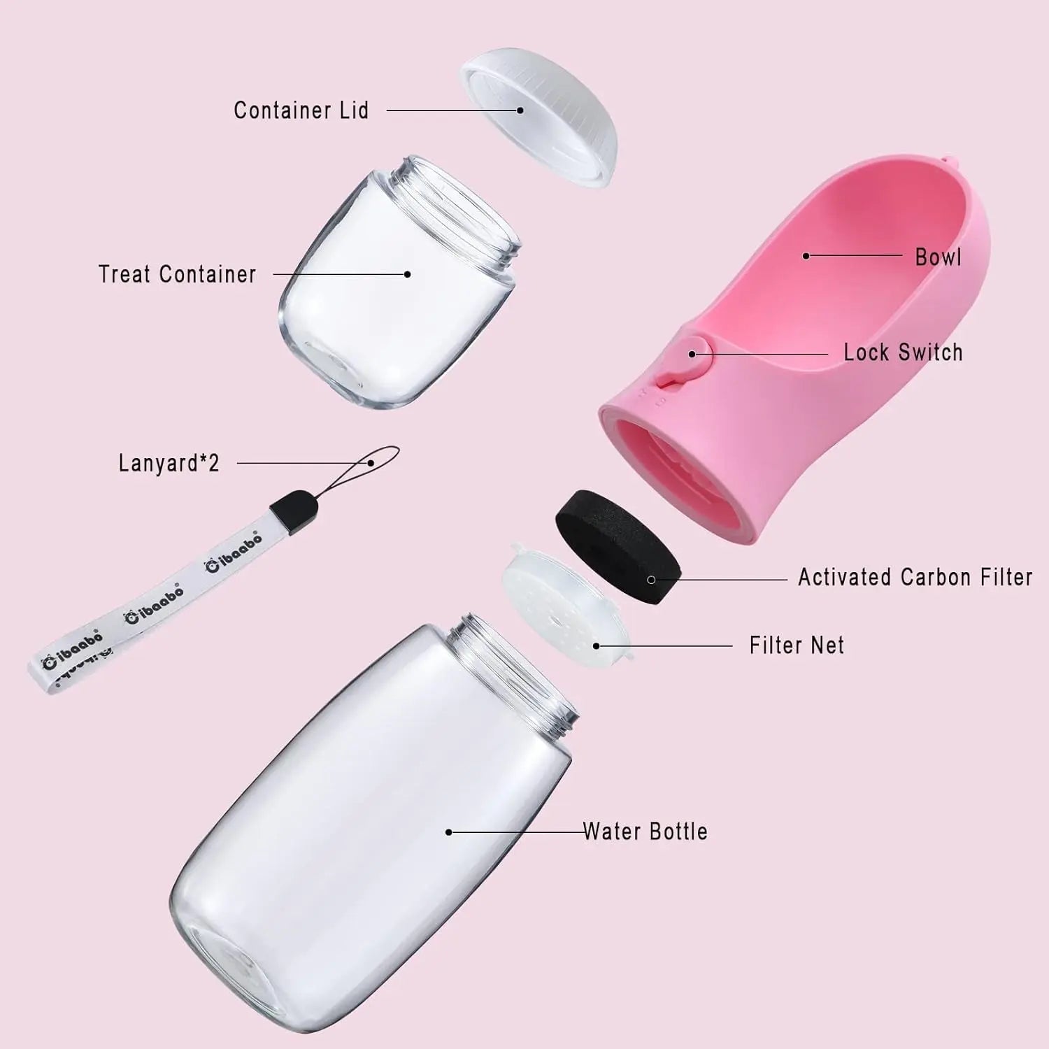 2-in-1 Dog Water Bottle and Food Container, Travel-Friendly
