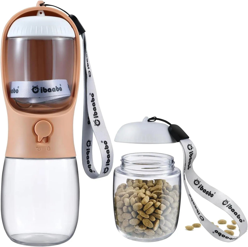 2-in-1 Dog Water Bottle and Food Container, Travel-Friendly