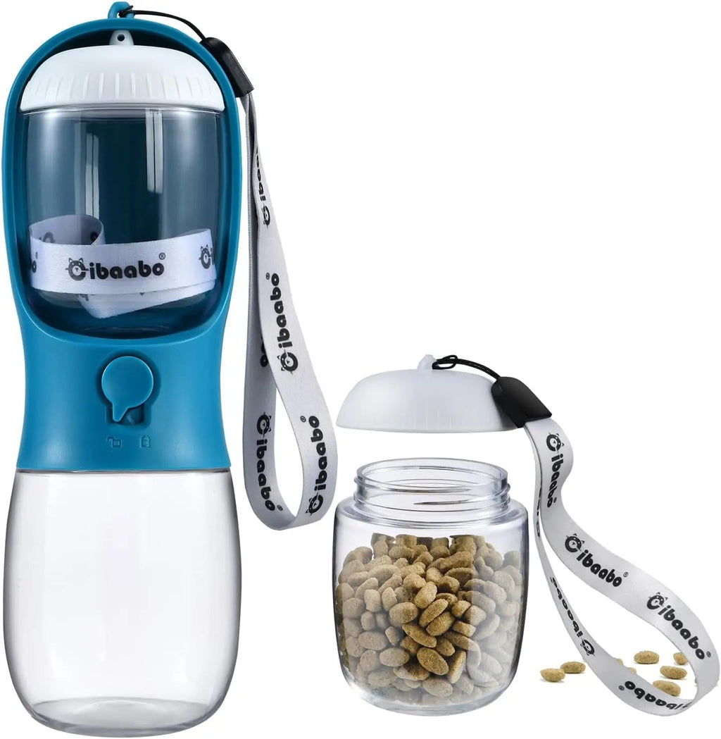 2-in-1 Dog Water Bottle and Food Container, Travel-Friendly