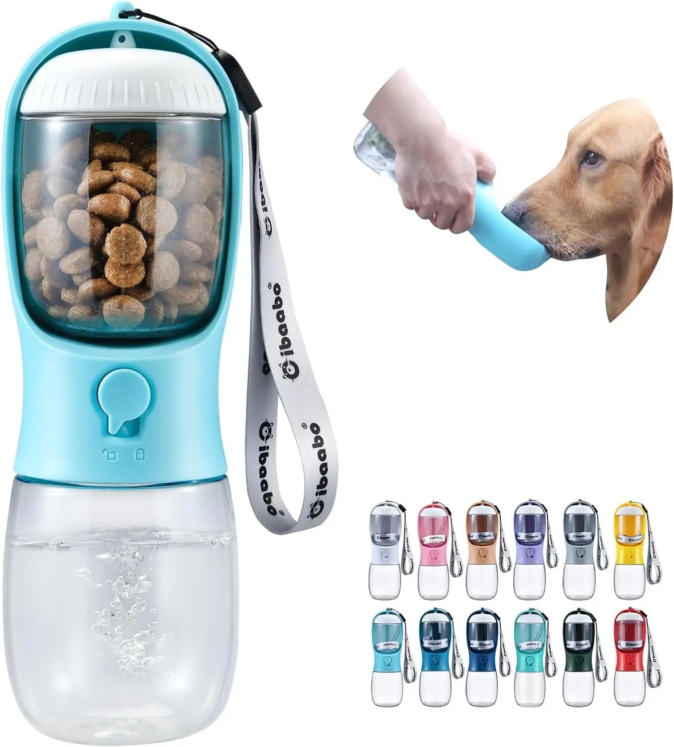 2-in-1 Dog Water Bottle and Food Container, Travel-Friendly