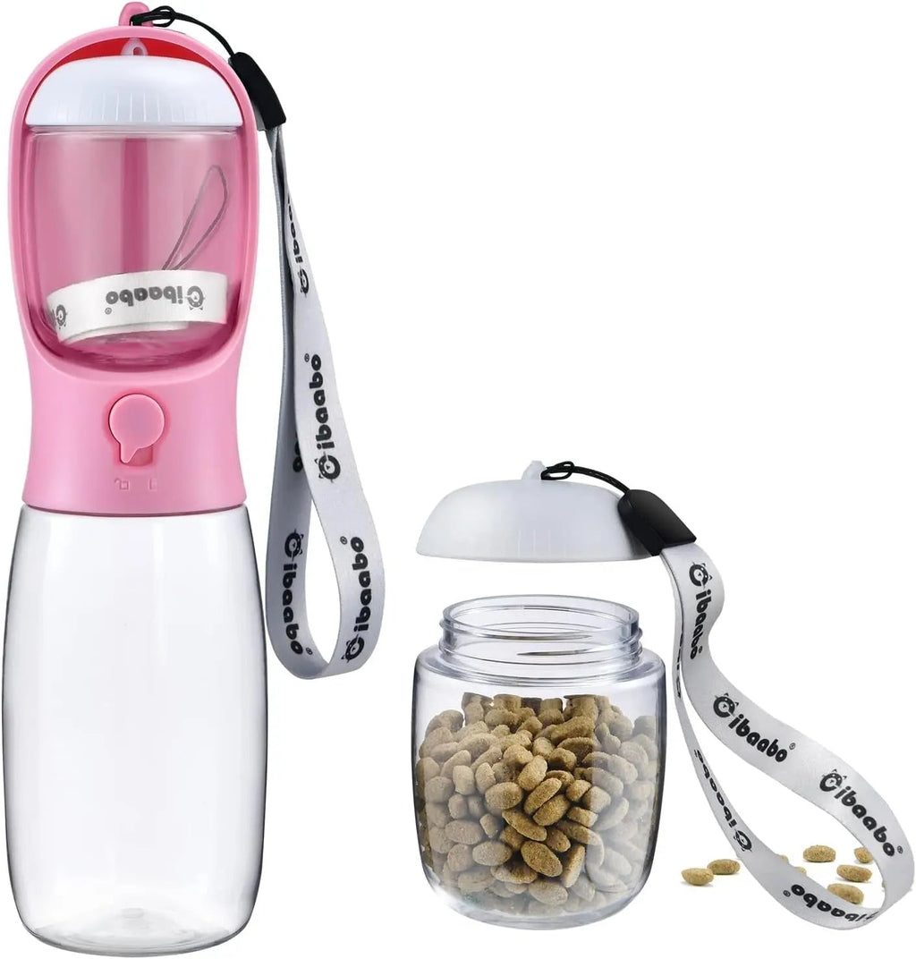 2-in-1 Dog Water Bottle and Food Container, Travel-Friendly