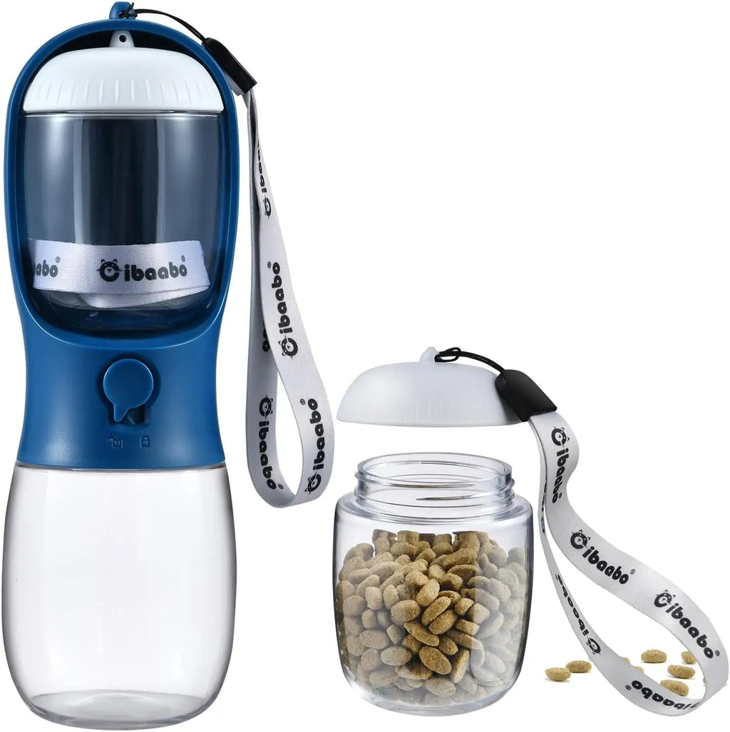 2-in-1 Dog Water Bottle and Food Container, Travel-Friendly