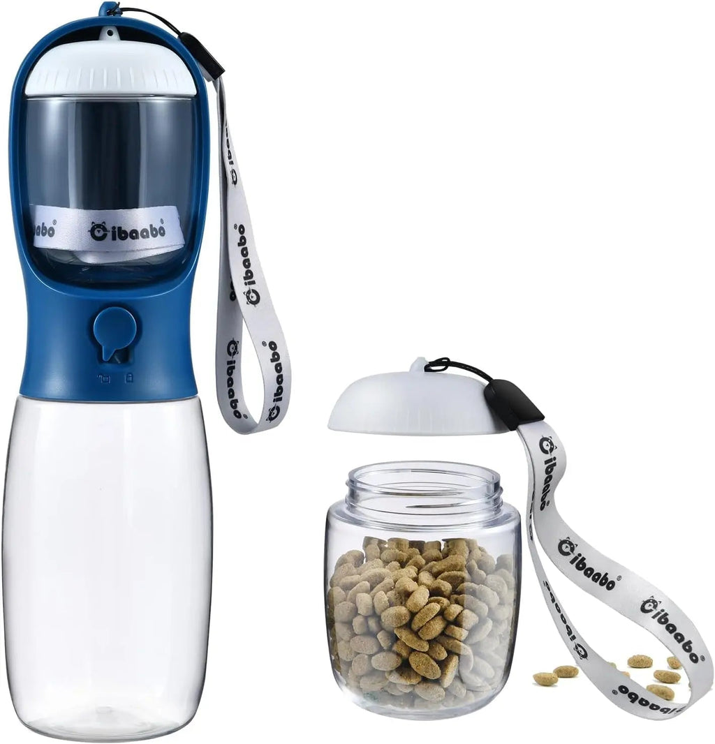 2-in-1 Dog Water Bottle and Food Container, Travel-Friendly