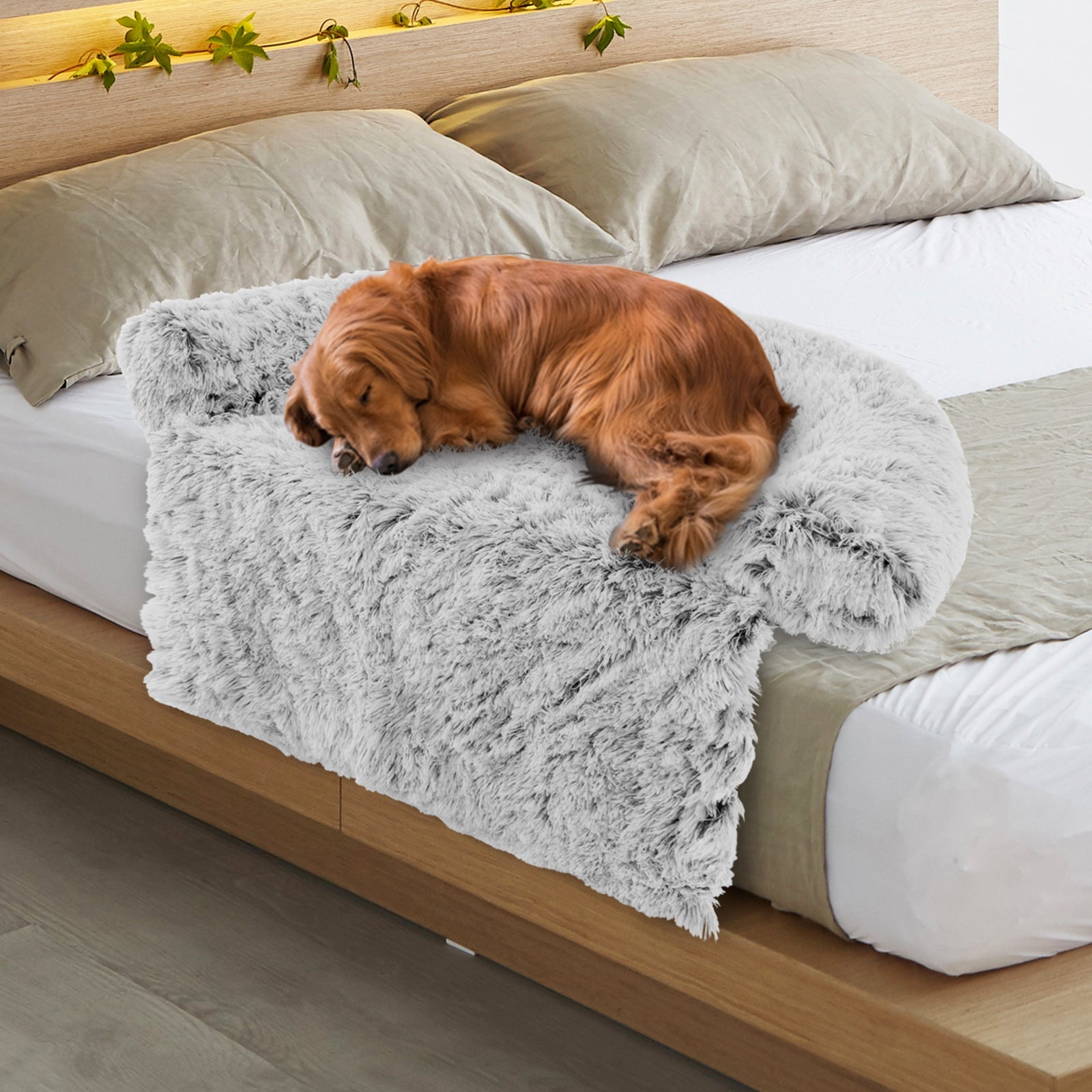 Gray Plush Calming Dog Couch Bed – Large Size by Gbruno