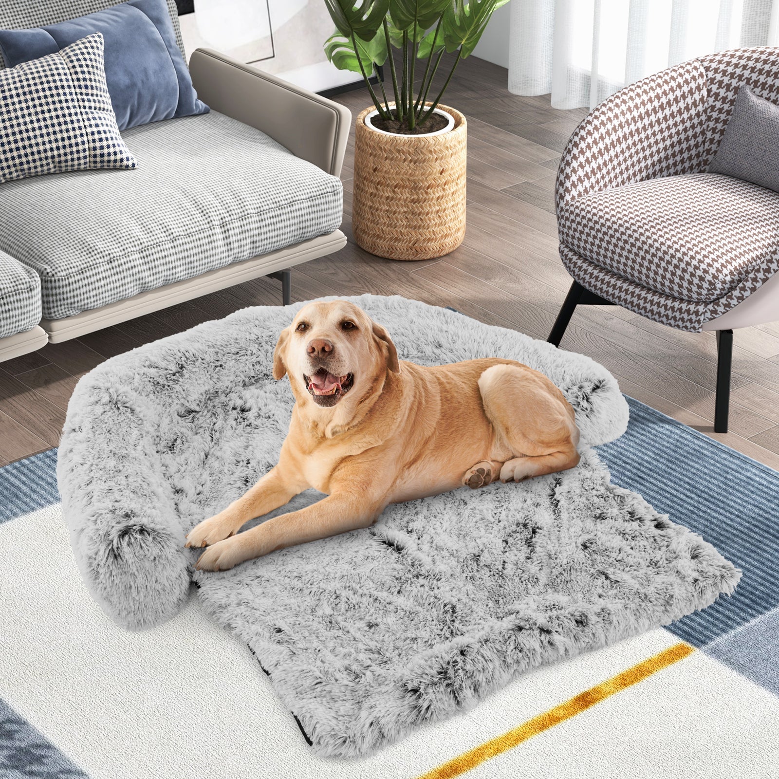Gray Plush Calming Dog Couch Bed – Large Size by Gbruno