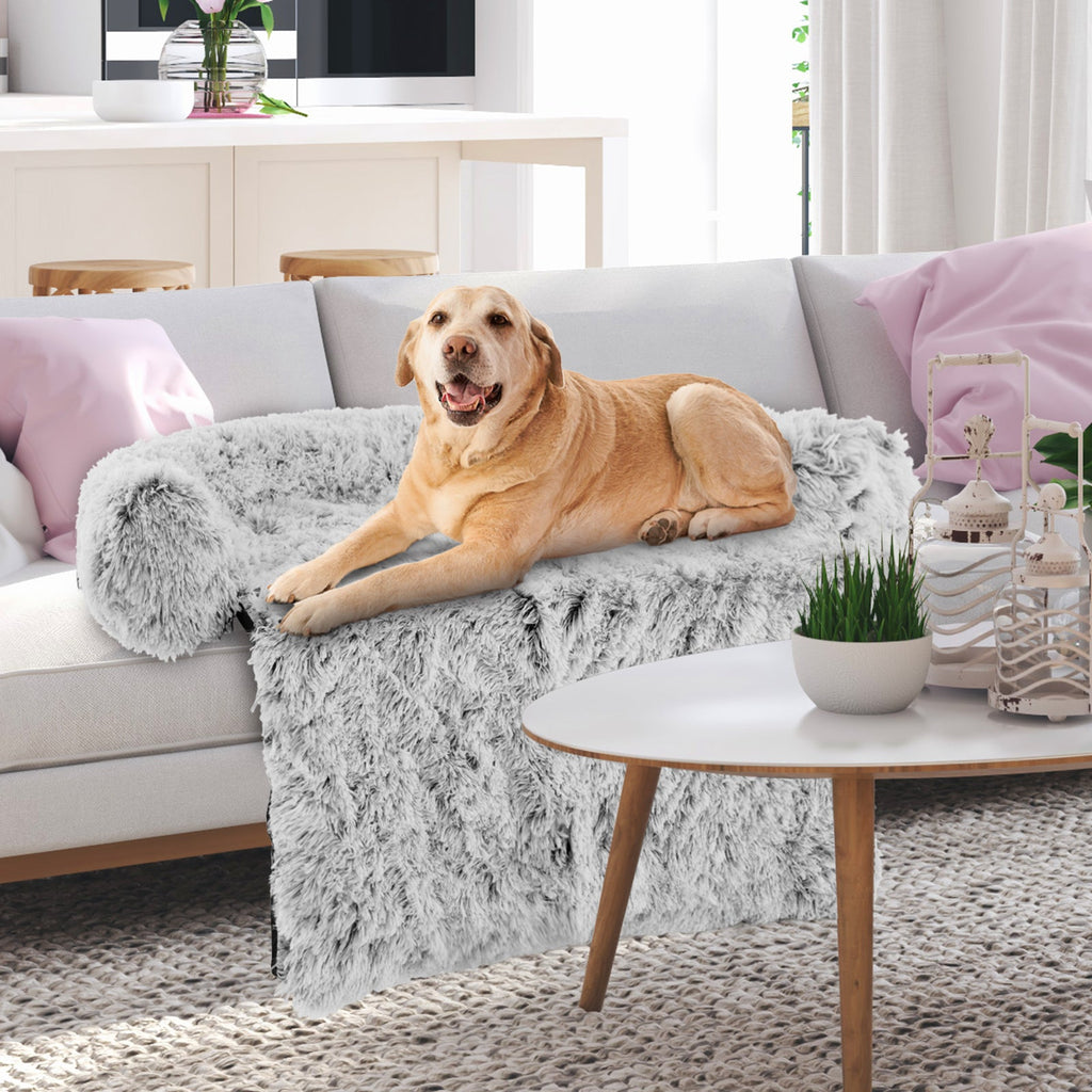 Gray Plush Calming Dog Couch Bed – Large Size by Gbruno