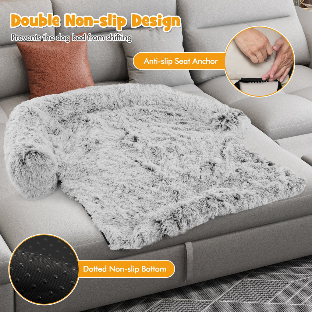 Gray Plush Calming Dog Couch Bed – Large Size by Gbruno