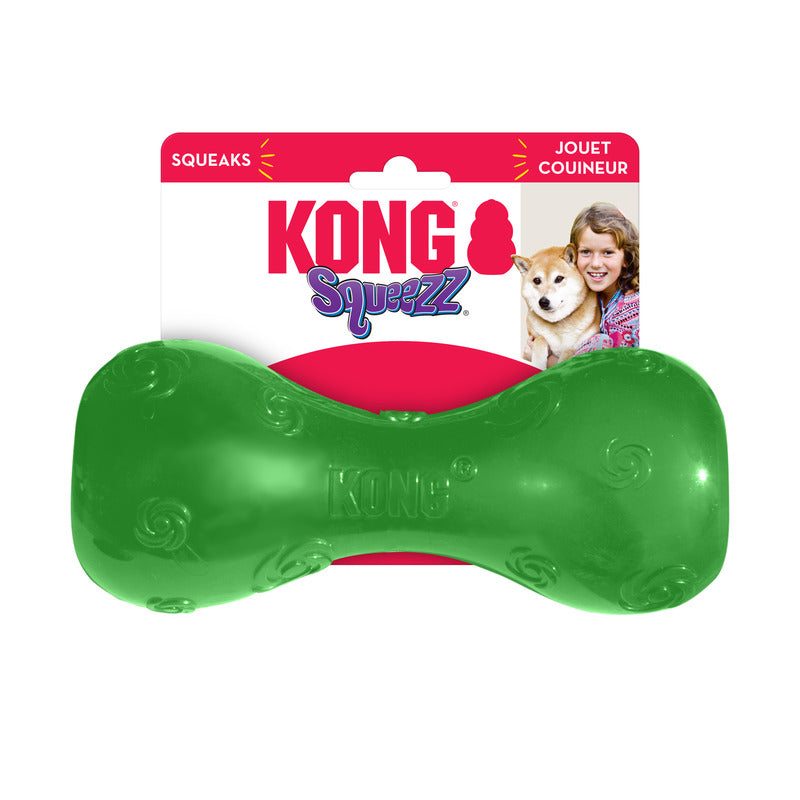 KONG Squeezz Dumbbell Dog Toy with Recessed Squeaker
