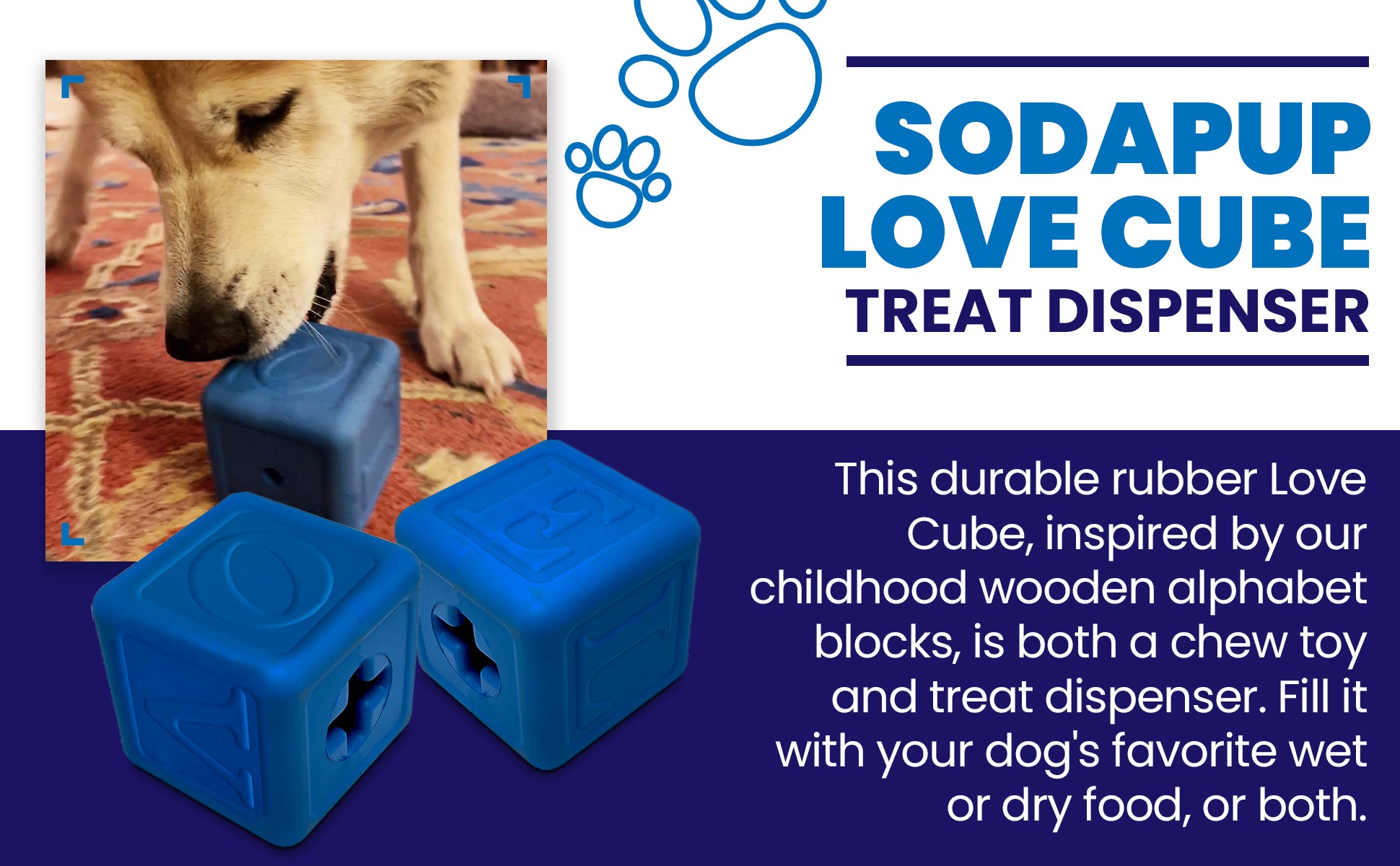 Love Cube Rubber Dog Chew Toy & Treat Dispenser – Large