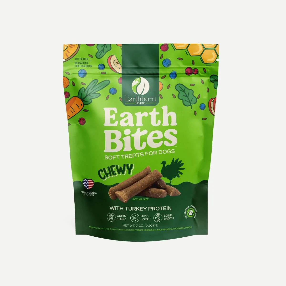 EarthBites Chewy Grain-Free Dog Treats with Turkey Protein