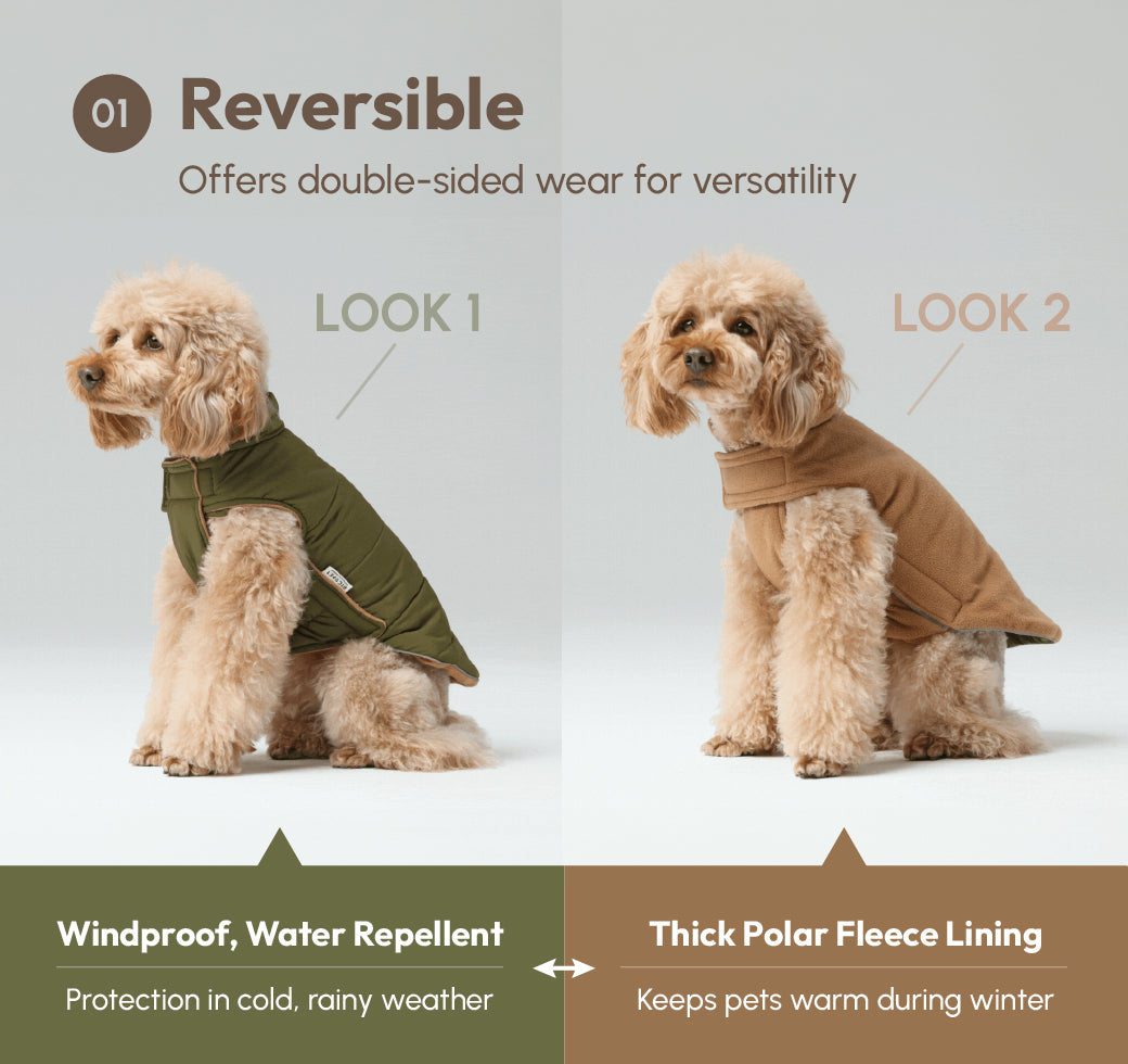 Reversible Dog Jacket with Polar Fleece Lining and Reflective Trim