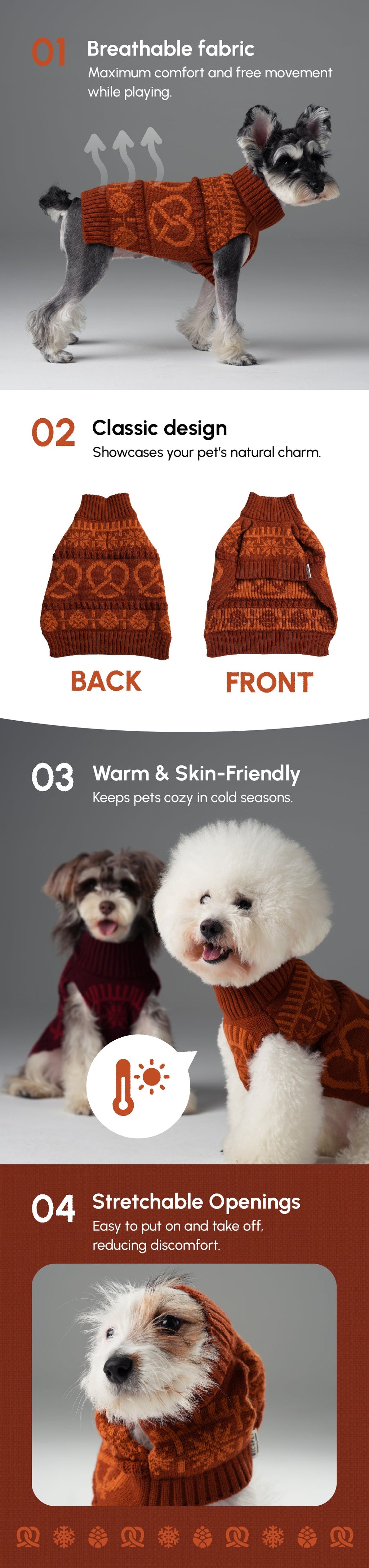 Cozy Knit Pet Sweater in Breathable Acrylic Fiber, Six Sizes