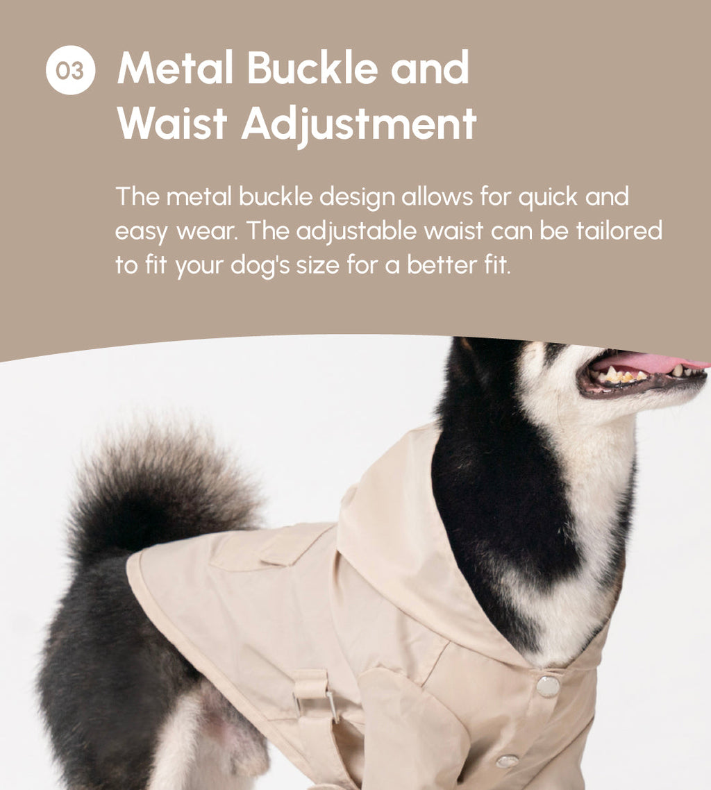 Water-Repellent Dog Jacket with Adjustable Belt and Back Pocket
