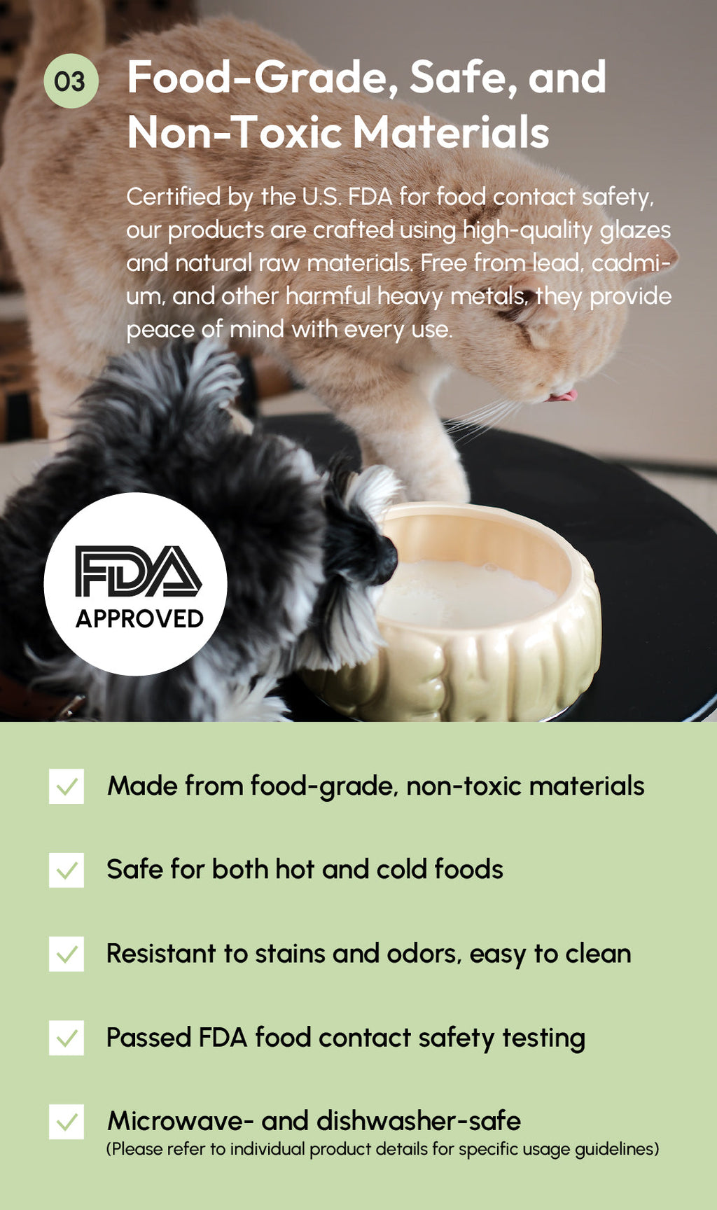 Ceramic Pet Bowl with Spill-Proof Rim, Olive Gradient, 25.4 fl oz