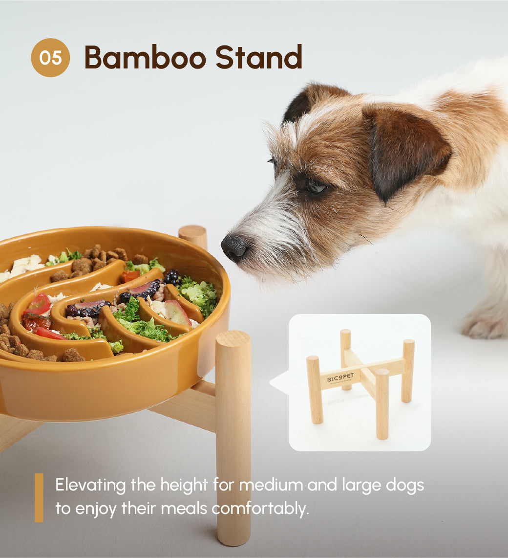 Ceramic Dog Bowl with Non-Slip Base and Optional Wooden Stand
