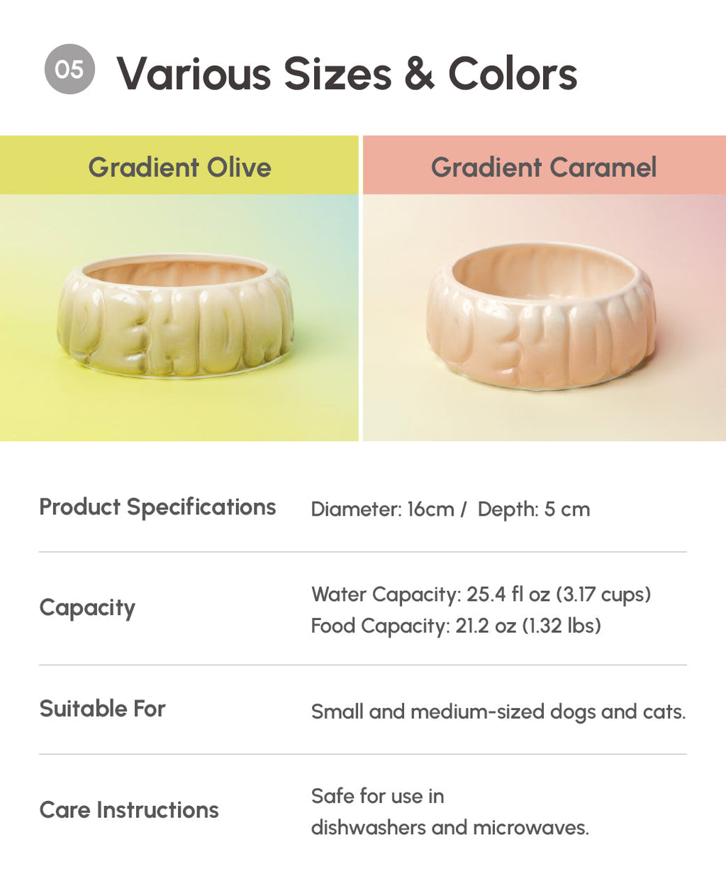 Ceramic Pet Bowl with Spill-Proof Rim, Olive Gradient, 25.4 fl oz