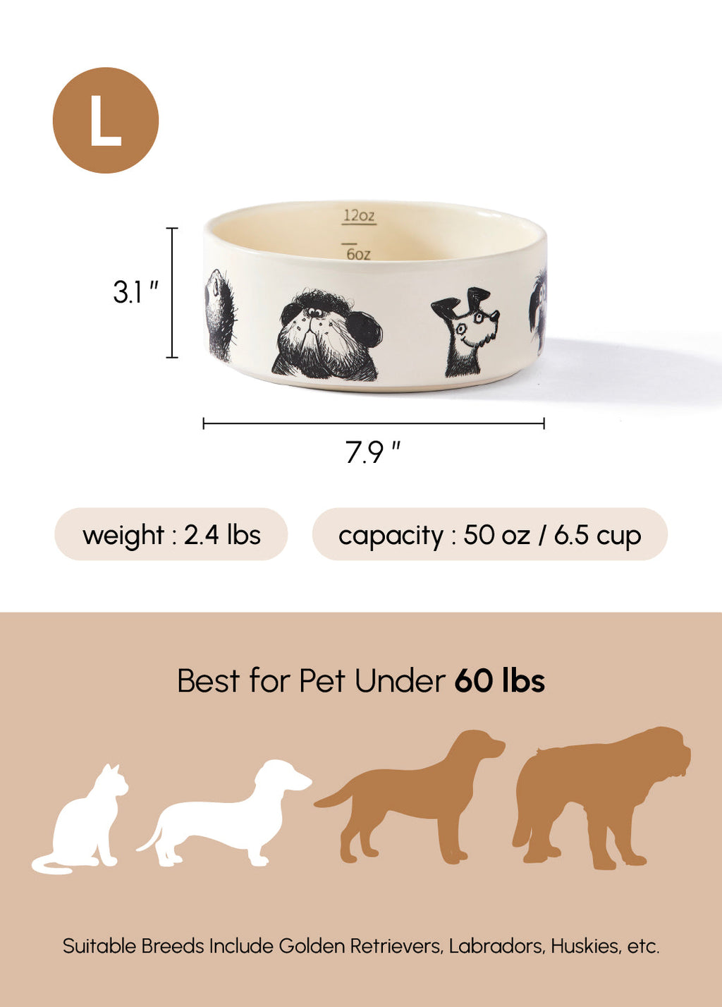 Ceramic Pet Bowl with Non-Slip Silicone Base