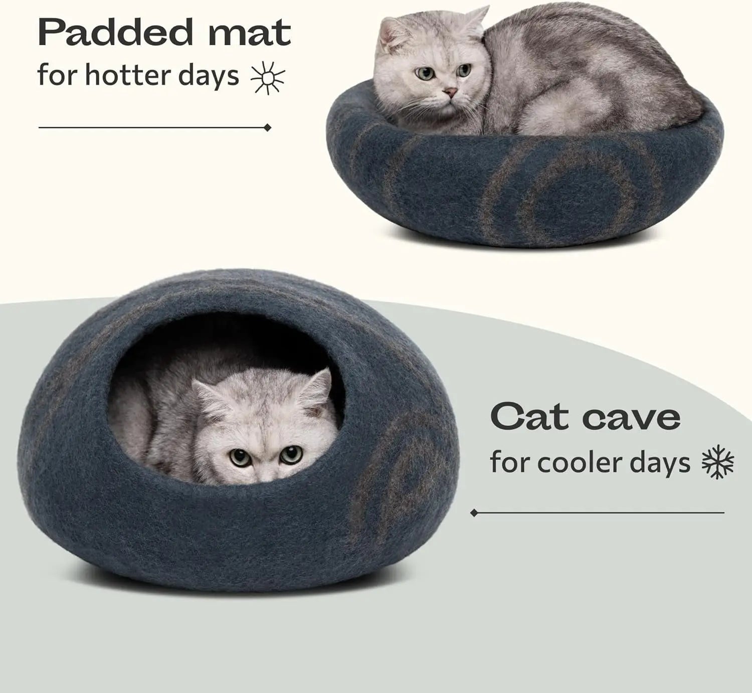 Merino Wool Cat Bed Cave – Handmade, Eco-Friendly