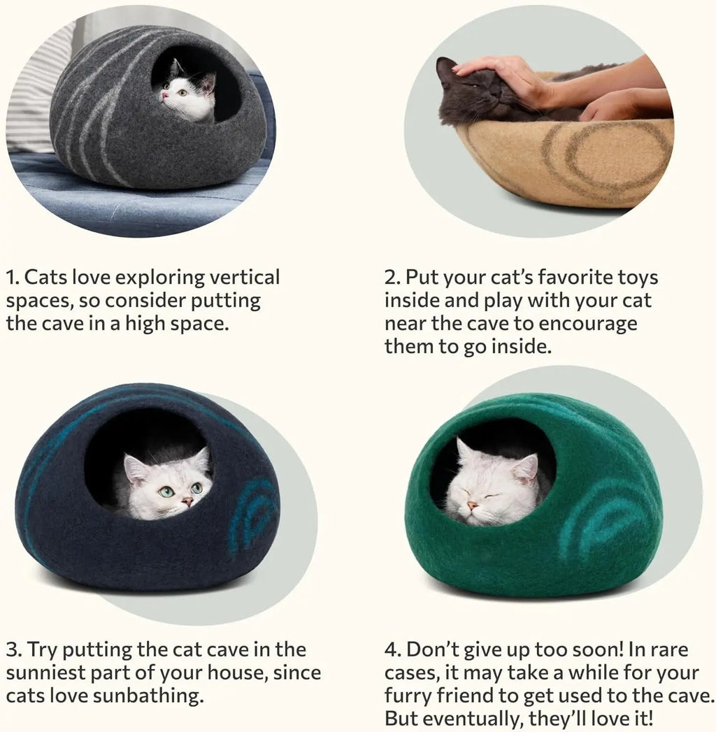 Merino Wool Cat Bed Cave – Handmade, Eco-Friendly