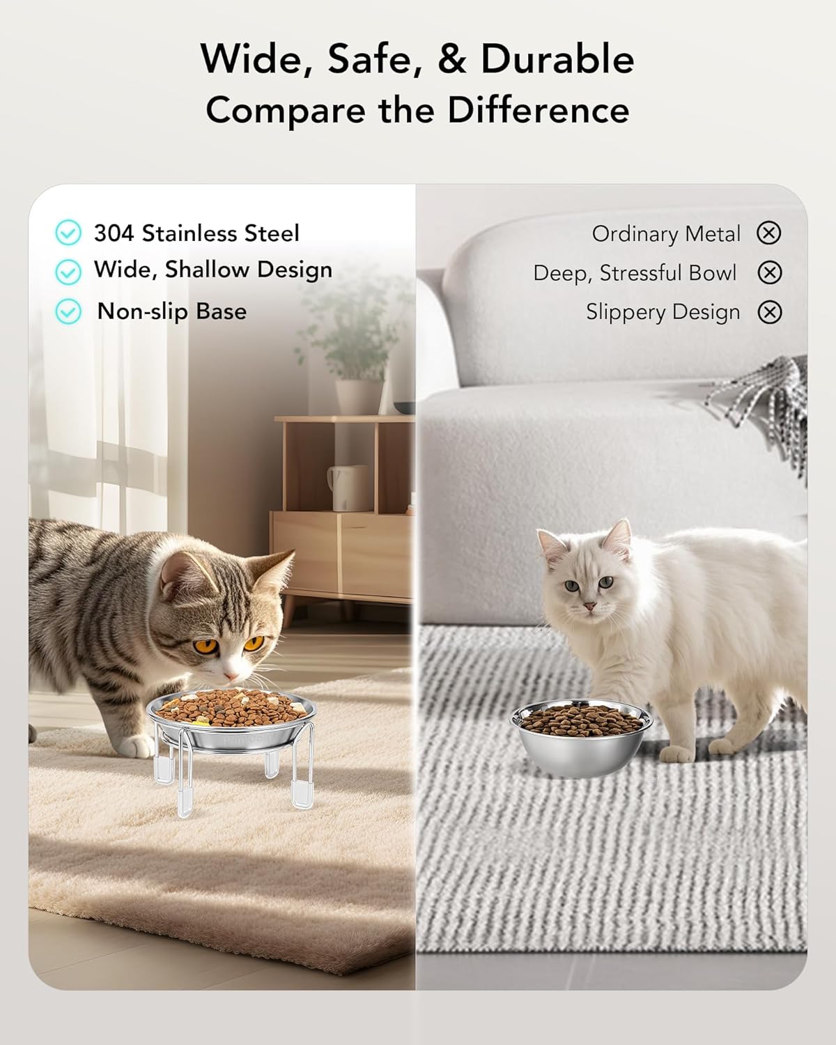Elevated Stainless Steel Bowls for Cats & Small Dogs