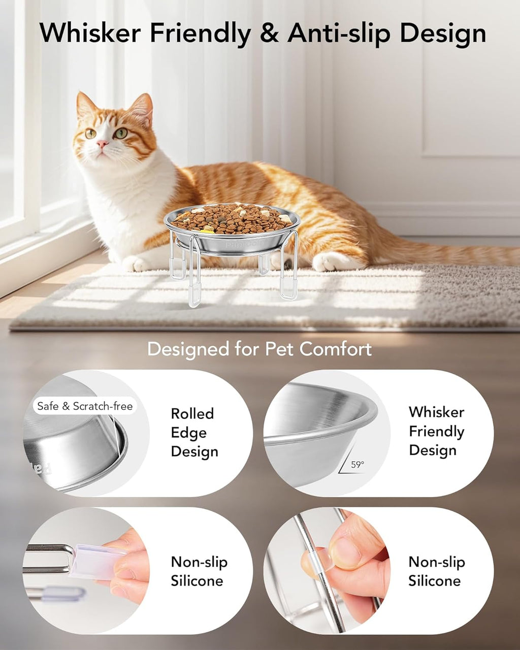 Elevated Stainless Steel Bowls for Cats & Small Dogs