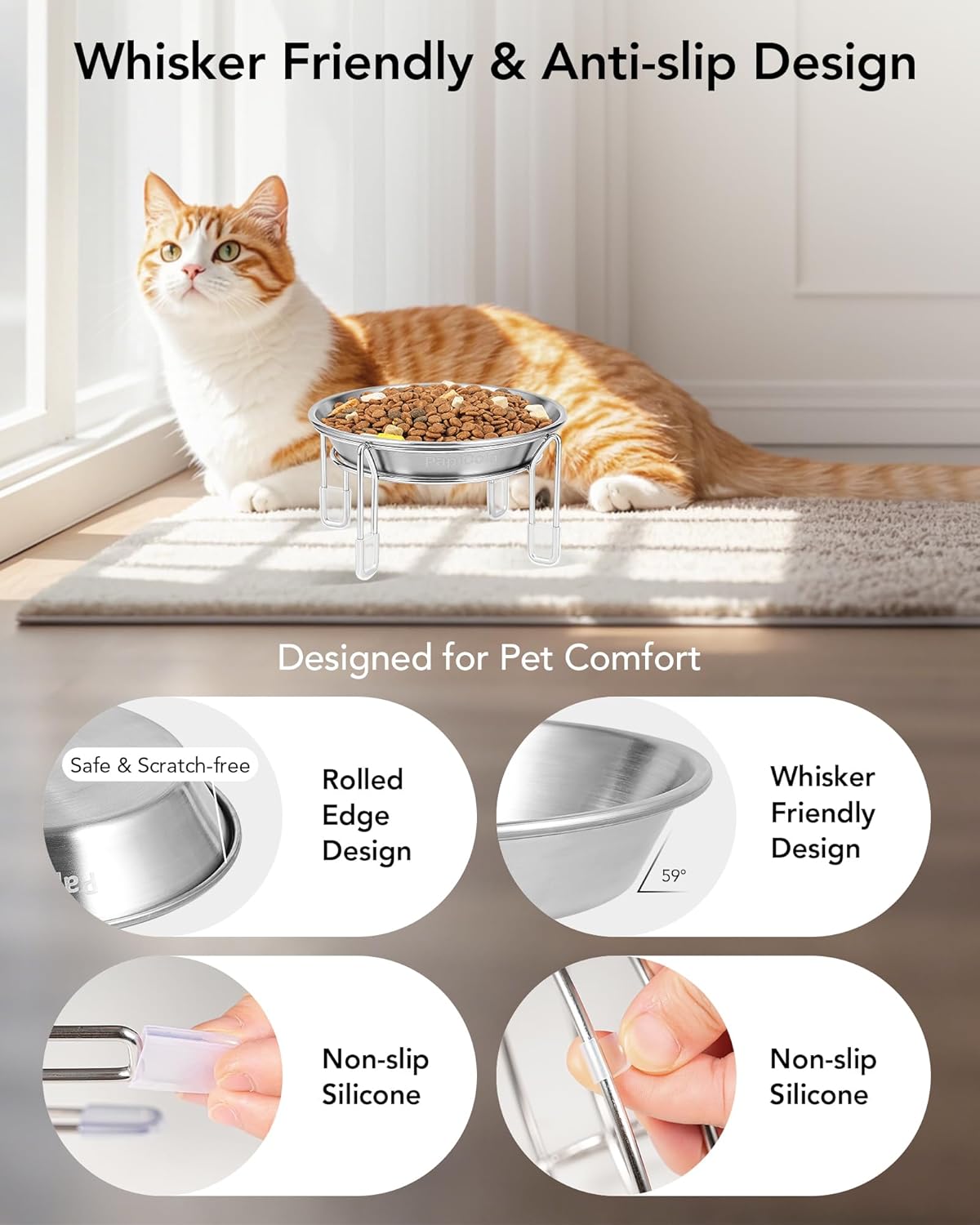 Elevated Stainless Steel Bowls for Cats & Small Dogs