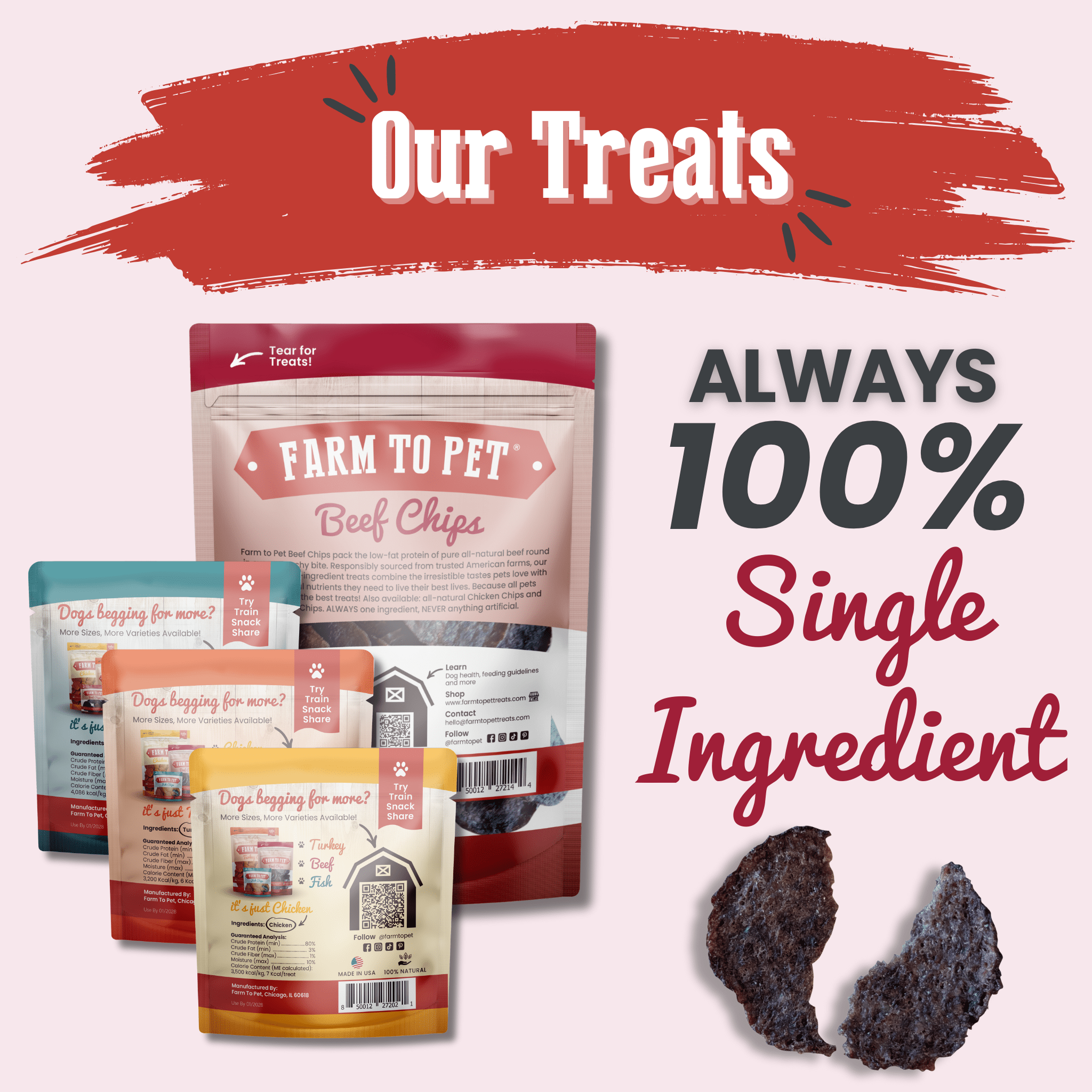 Puppy Pack Single-Ingredient Treats – Chicken, Beef, Fish & Turkey
