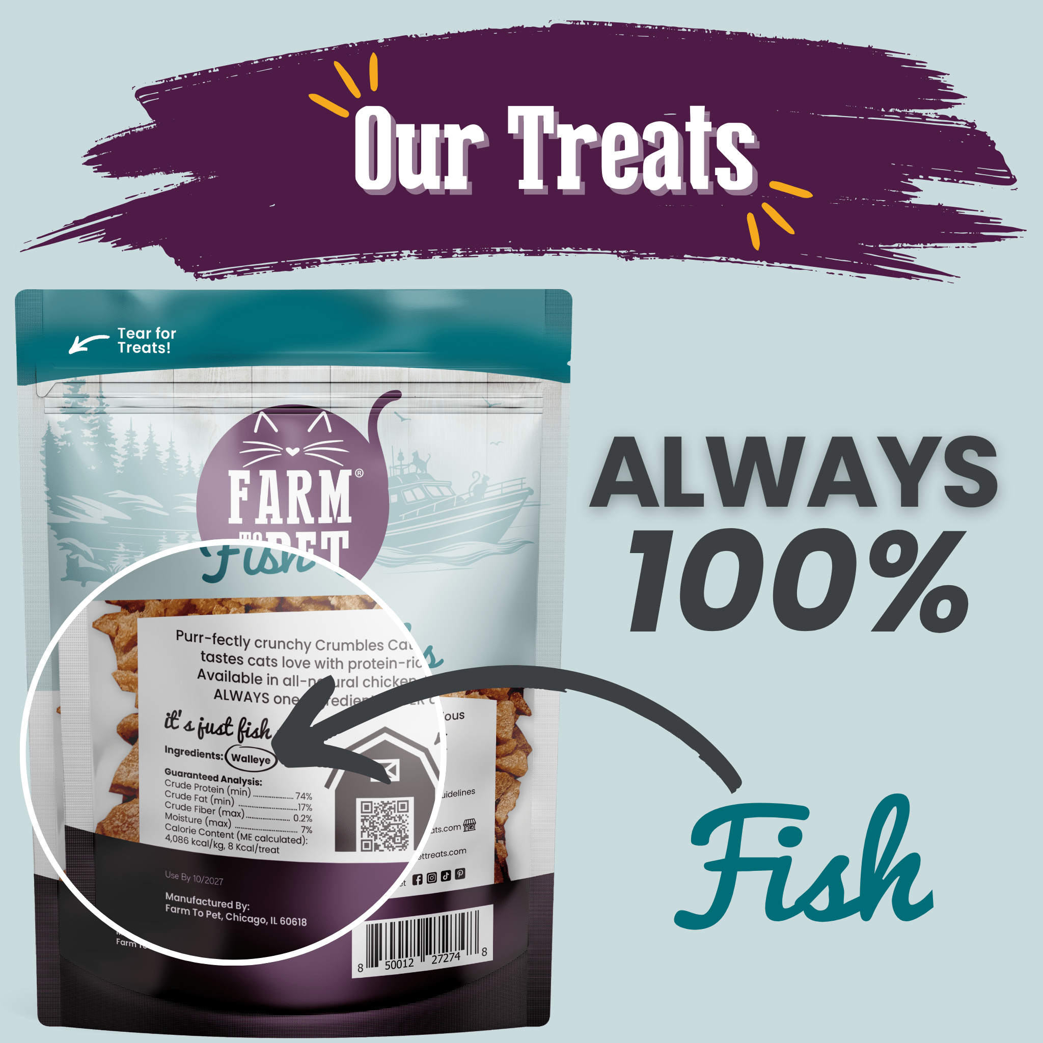 Fish Crumbles Cat Treats – 100% Walleye Fillet, Grain-Free