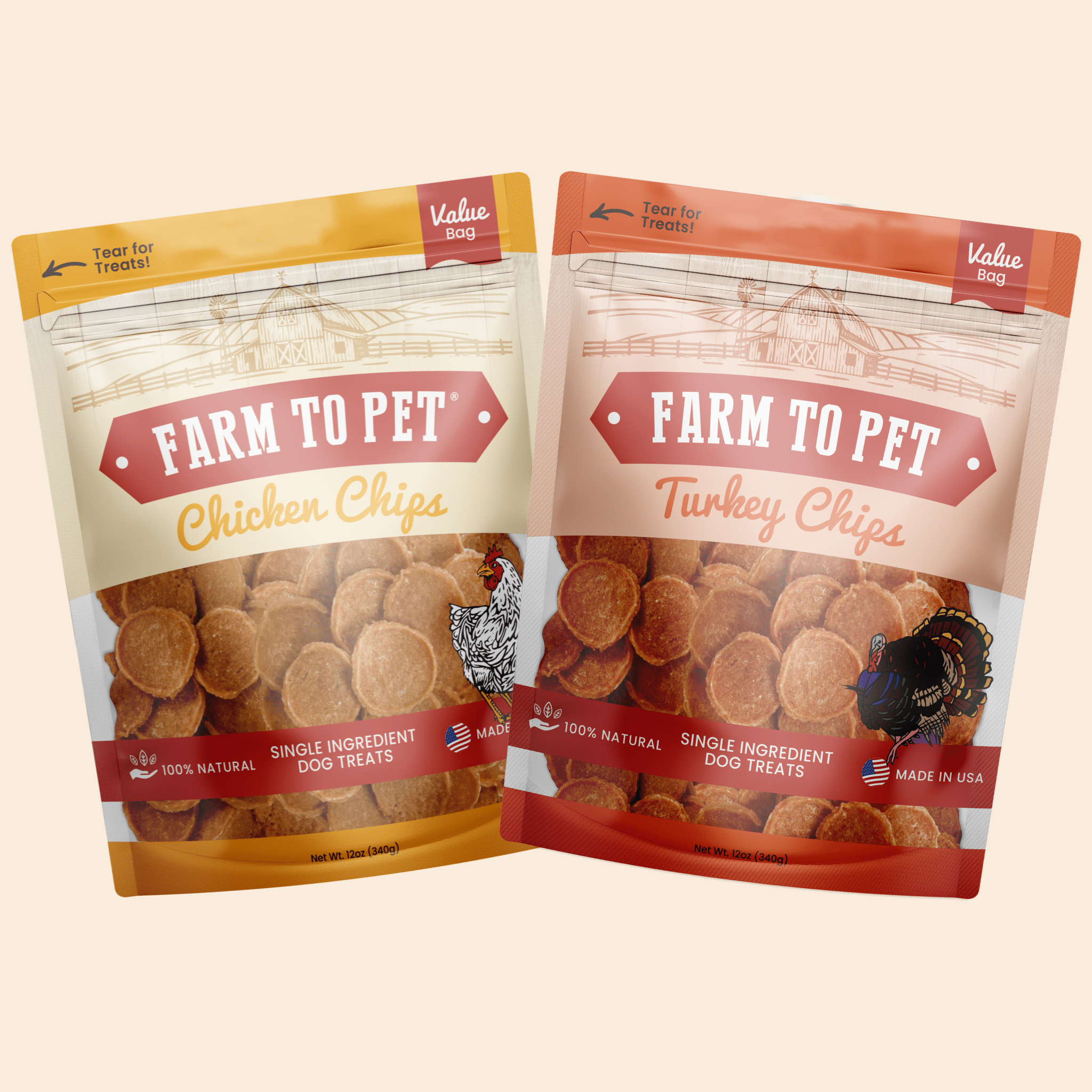 Turkey and Chicken Chip Dog Treat Duo – Single Ingredient