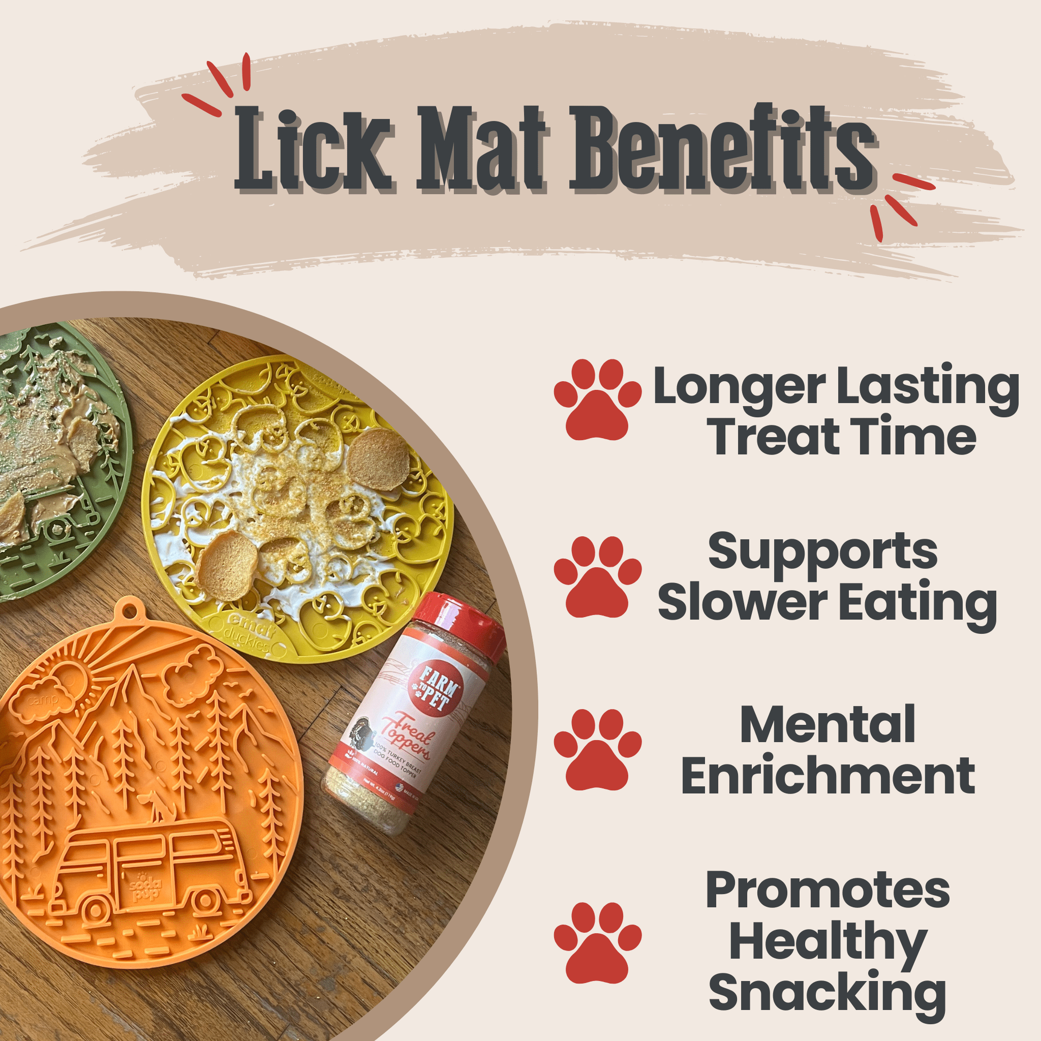 Suction Cup Lick Mat for Dogs and Cats, 8" Diameter, USA-Made Rubber