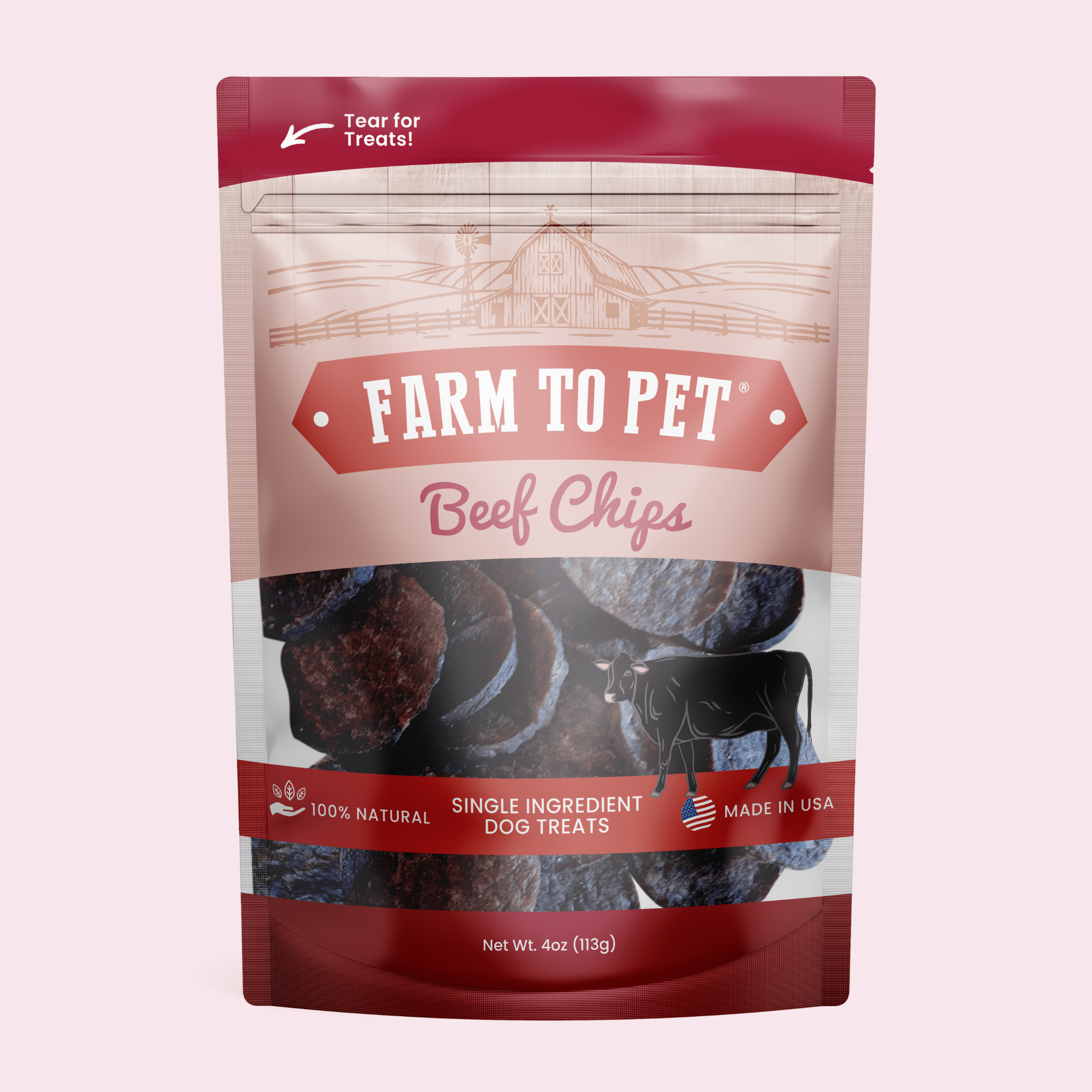 Farm to Pet Beef Chips Dog Treats – Single Ingredient, 100% Beef