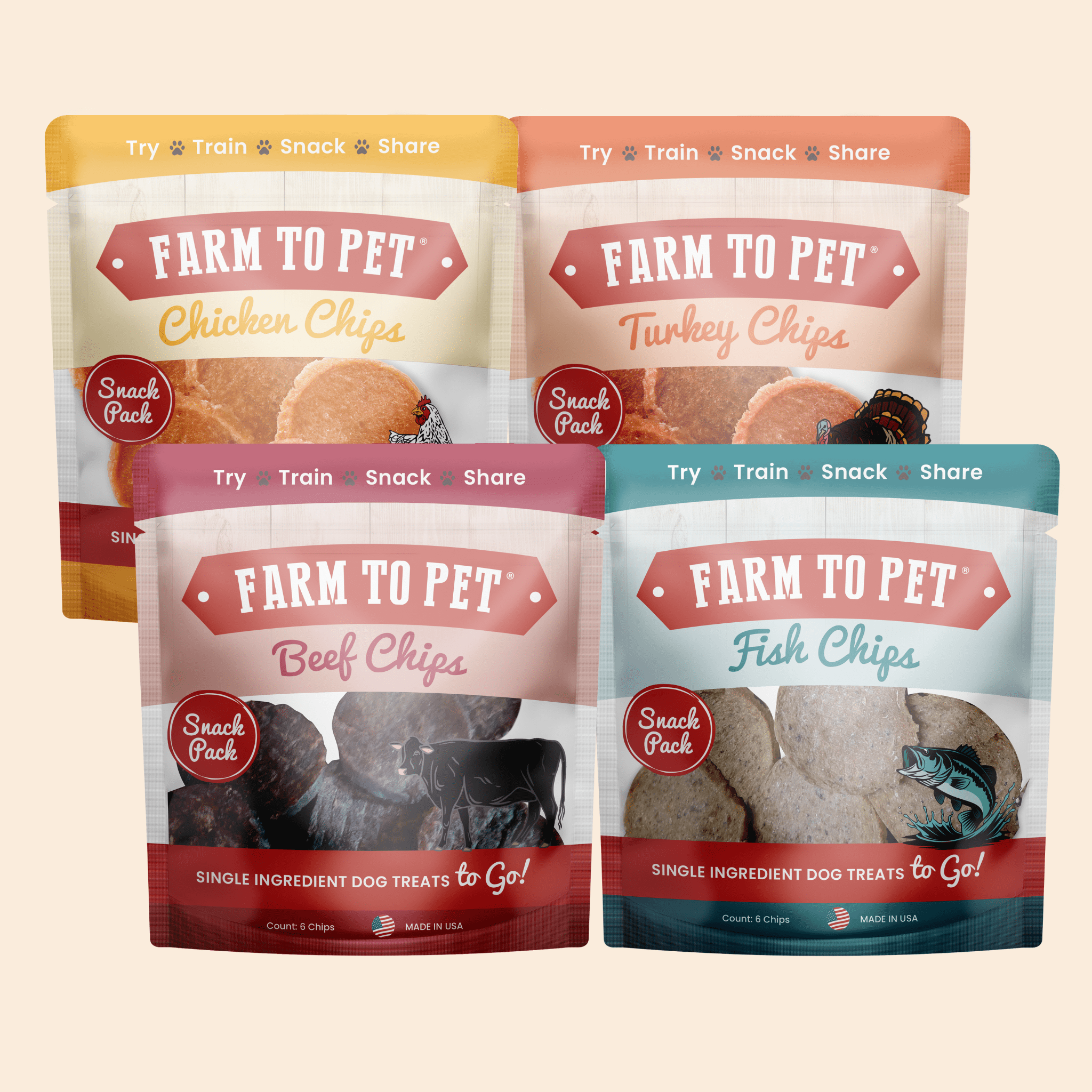 Snack Pack Sampler – Single-Ingredient Protein Chips for Pets