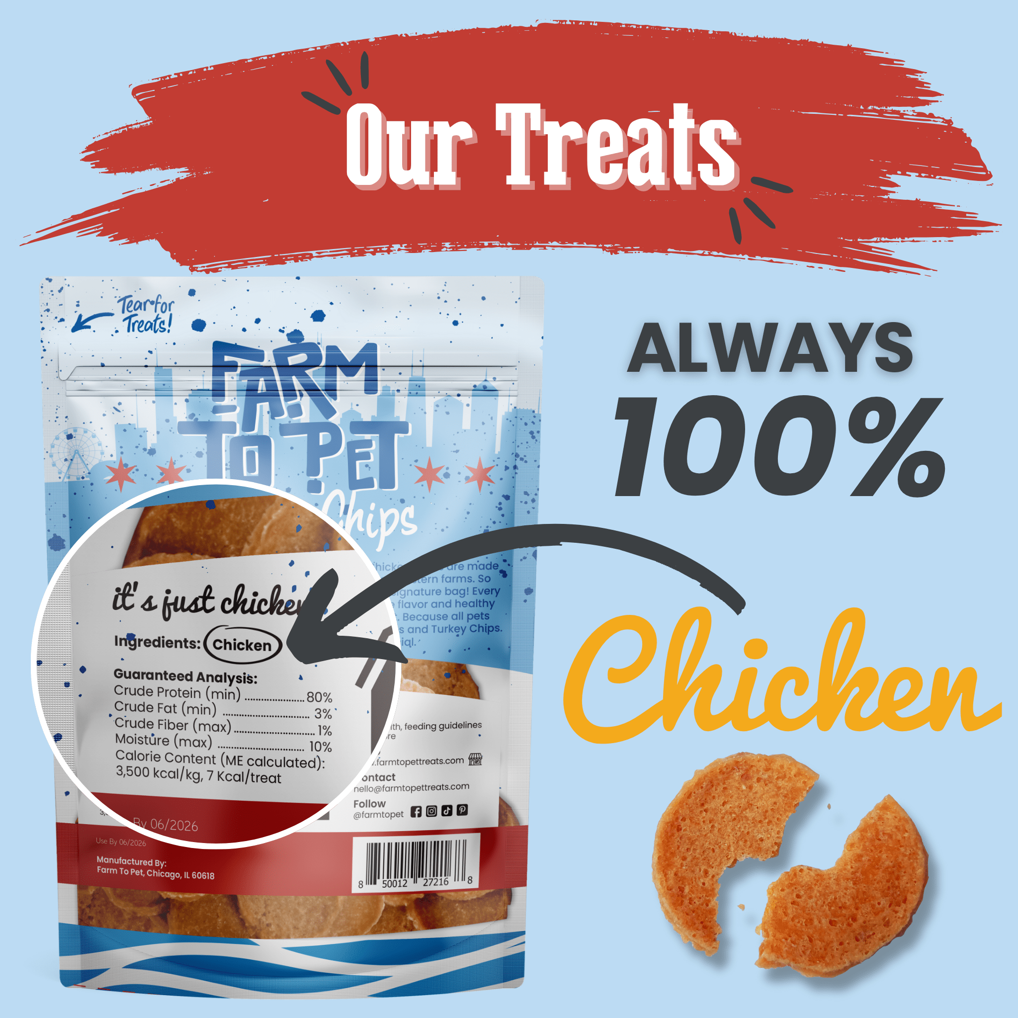 Chicken Chips Single-Ingredient Pet Treats for Dogs & Cats