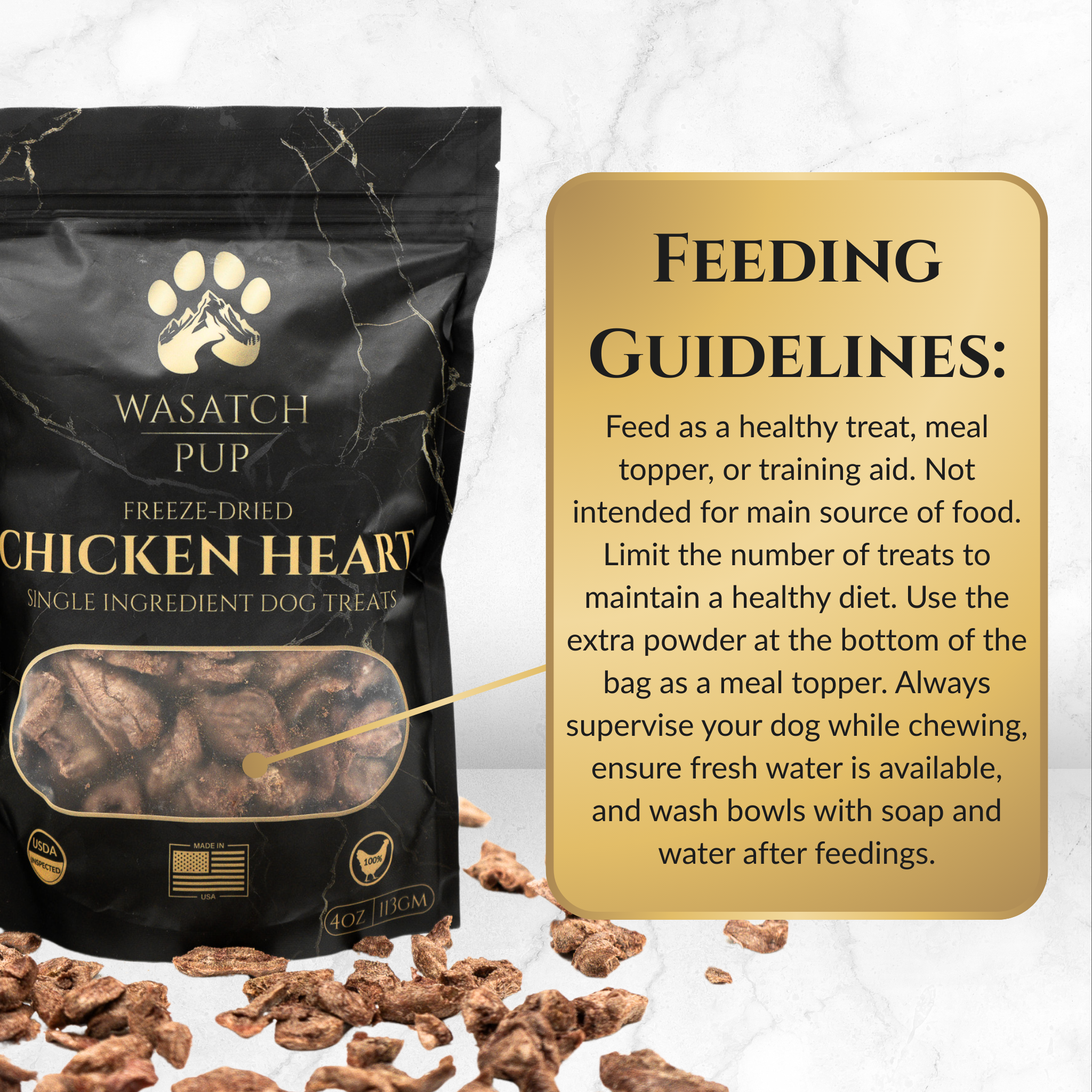 Freeze-Dried Chicken Hearts Dog Treats, Thinly Sliced