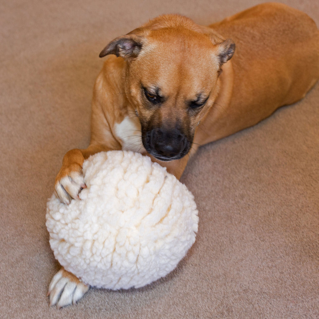 HuggleFleece Ball Plush Dog Toy – Synthetic Lambswool, Small or Large