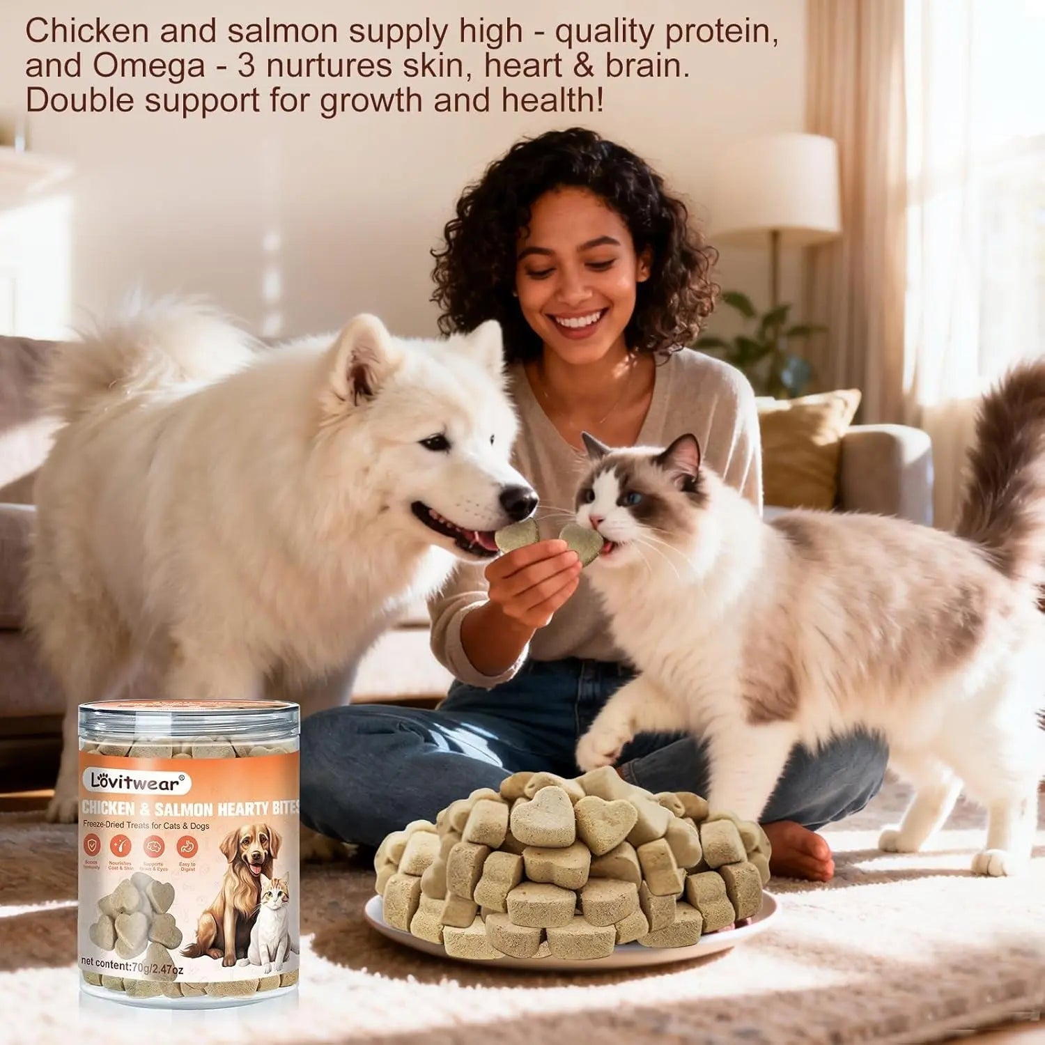 Freeze-Dried Chicken & Salmon Bites for Dogs and Cats