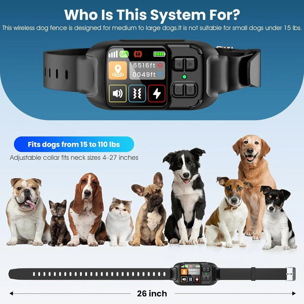GPS Wireless Dog Fence Smart Adjustable Boundary Waterproof Collar Outdoor