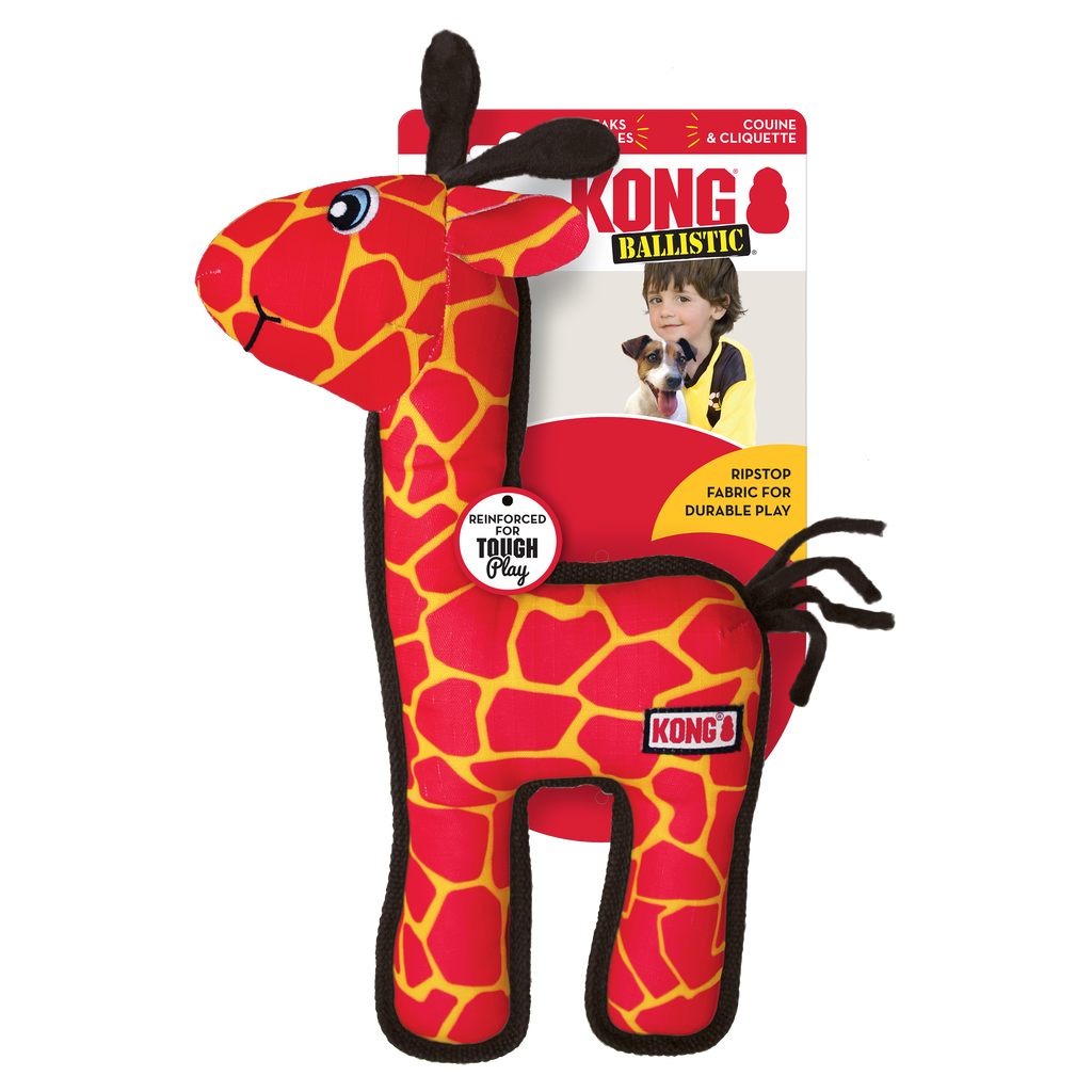 KONG Ballistic Giraffe Durable Dog Toy with Squeaker and Rattle